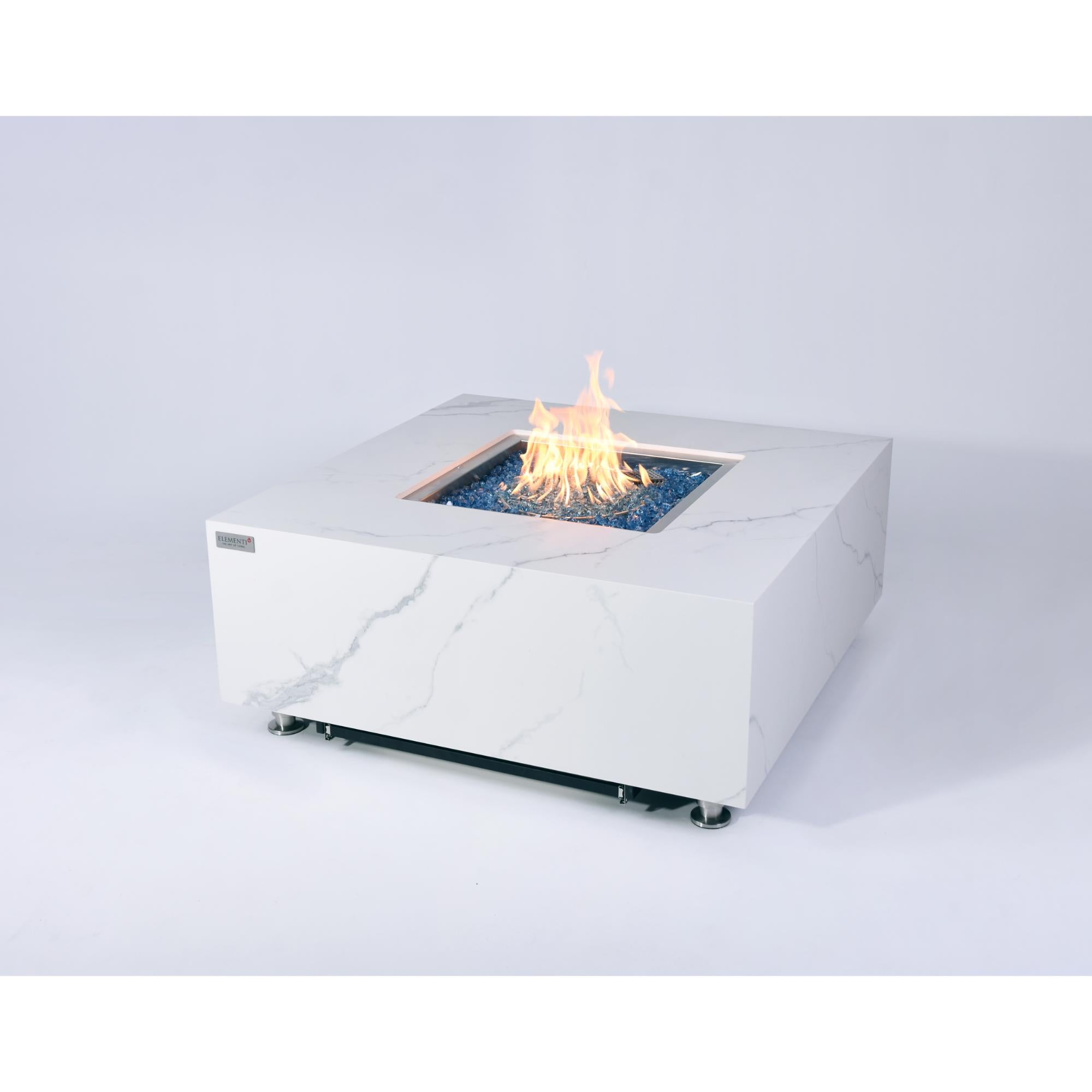 Bianco 40″ Square Marble Porcelain Top Gas Fire Table – Elementi Plus
