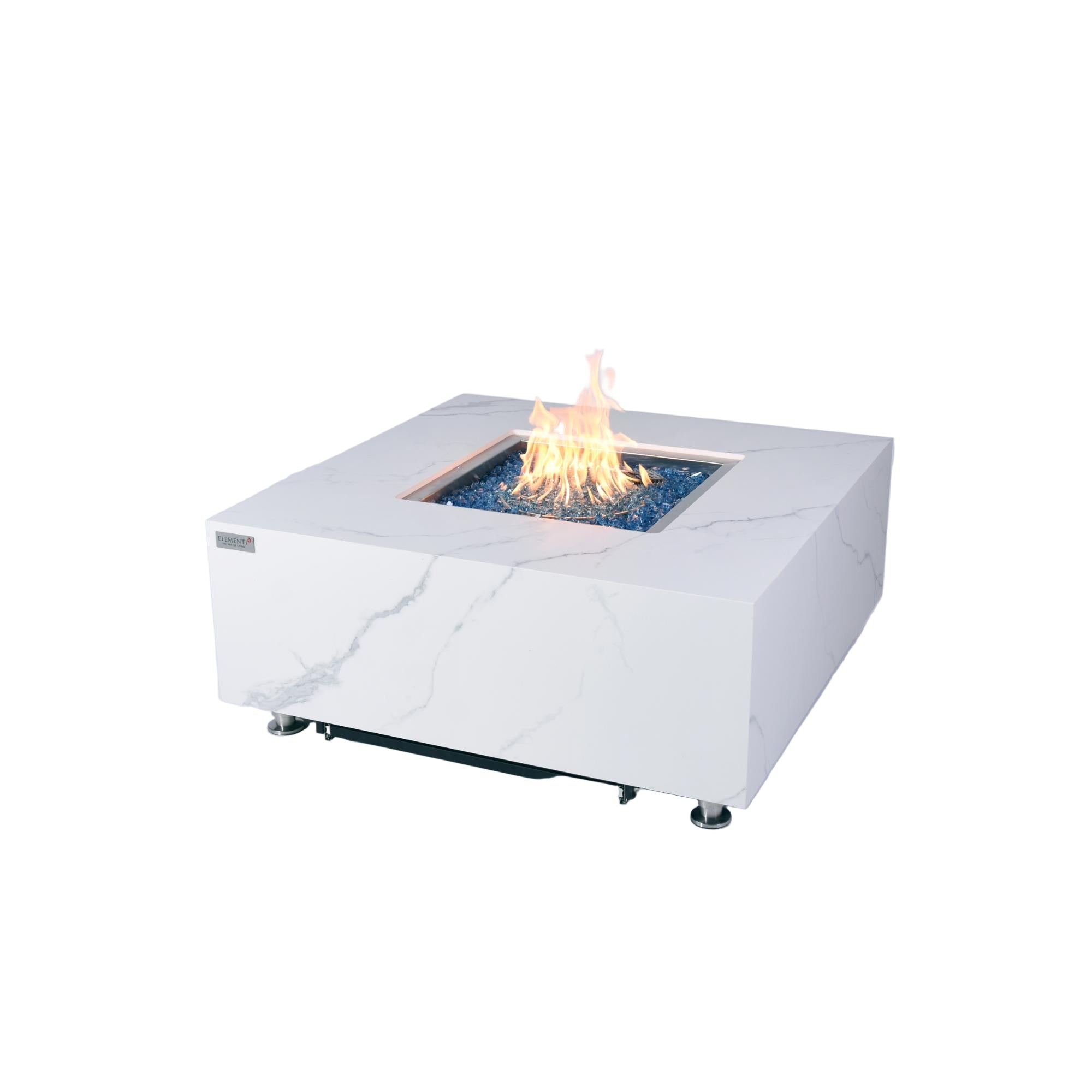 Bianco 40″ Square Marble Porcelain Top Gas Fire Table – Elementi Plus