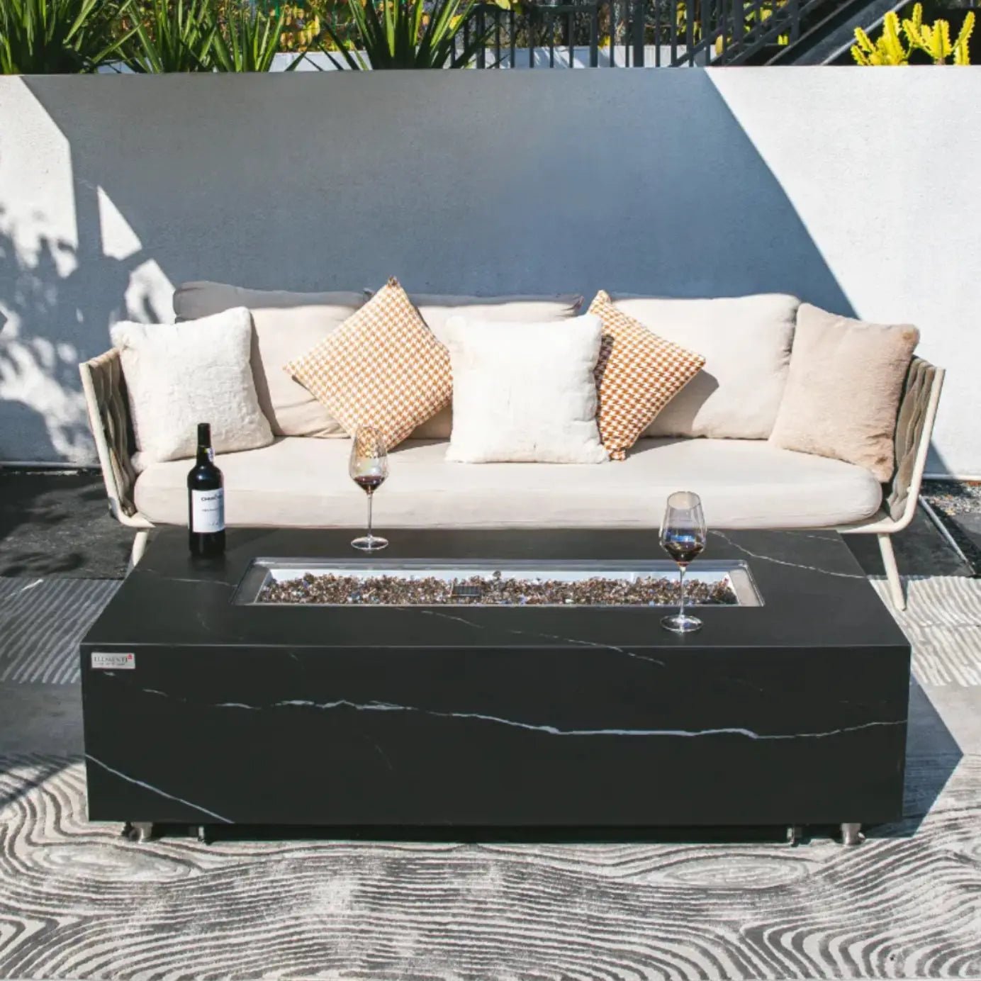 Varna 60″ Rectangular Marble Porcelain Gas Fire Table – Elementi Plus Elementi