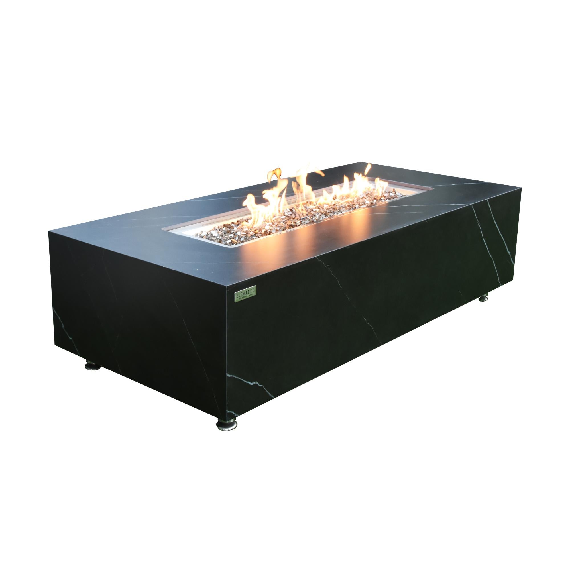 Varna 60″ Rectangular Marble Porcelain Top Gas Fire Table – Elementi Plus