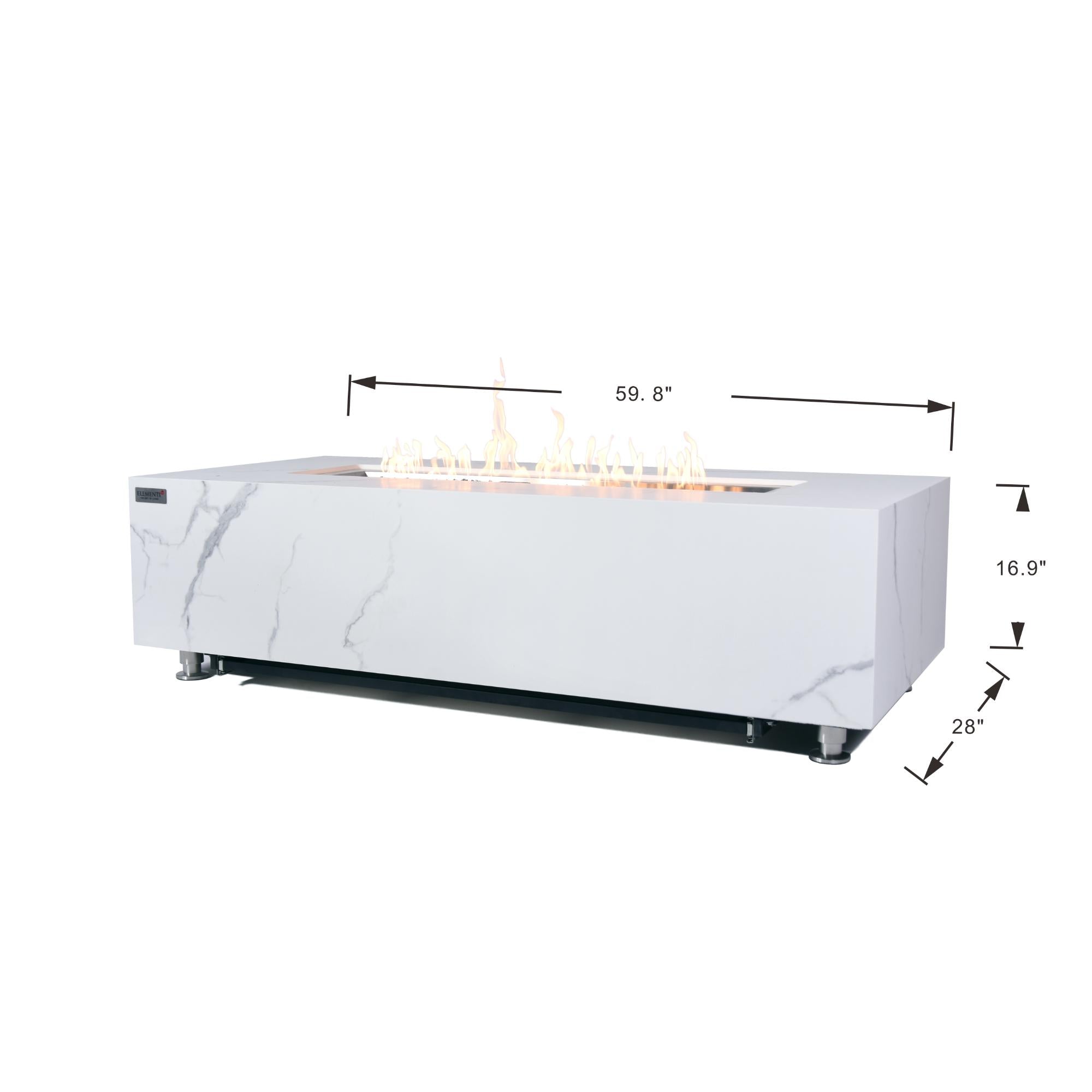 Carrara 60″ Rectangular Marble Porcelain Top Gas Fire Table – Elementi Plus