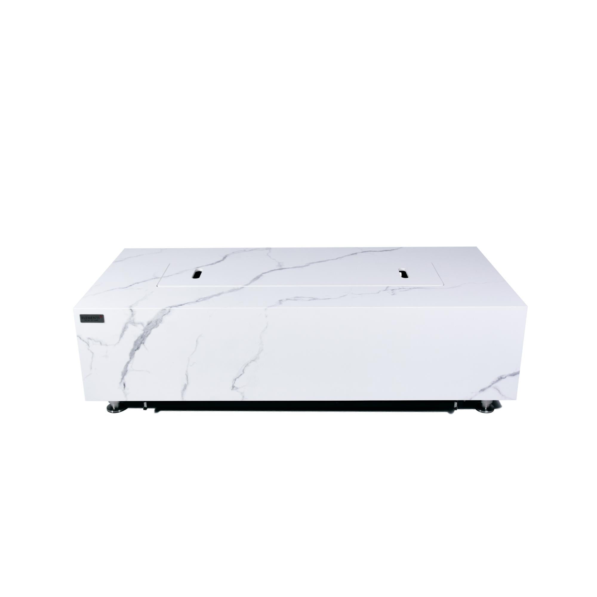 Carrara 60″ Rectangular Marble Porcelain Top Gas Fire Table – Elementi Plus