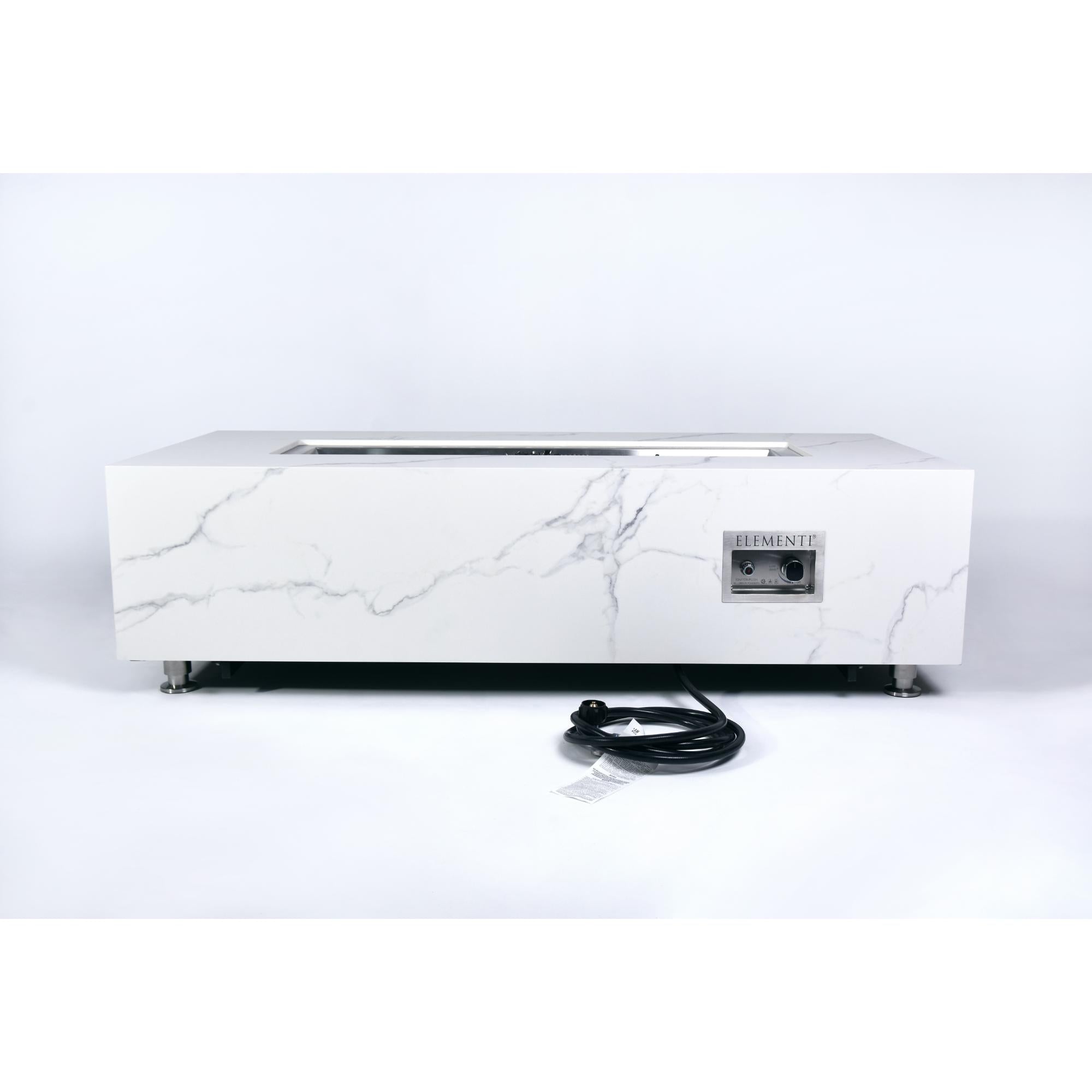 Carrara 60″ Rectangular Marble Porcelain Top Gas Fire Table – Elementi Plus