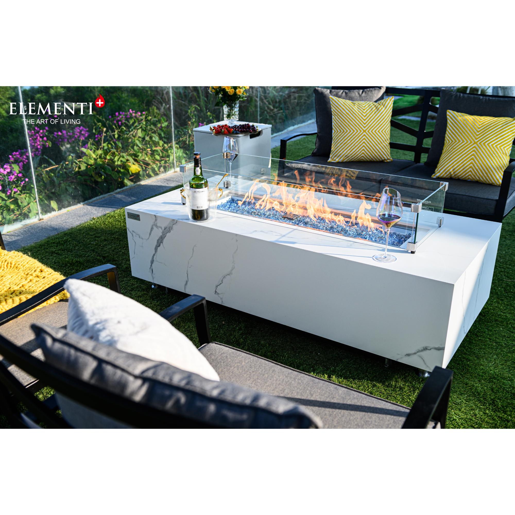 Carrara 60″ Rectangular Marble Porcelain Top Gas Fire Table – Elementi Plus