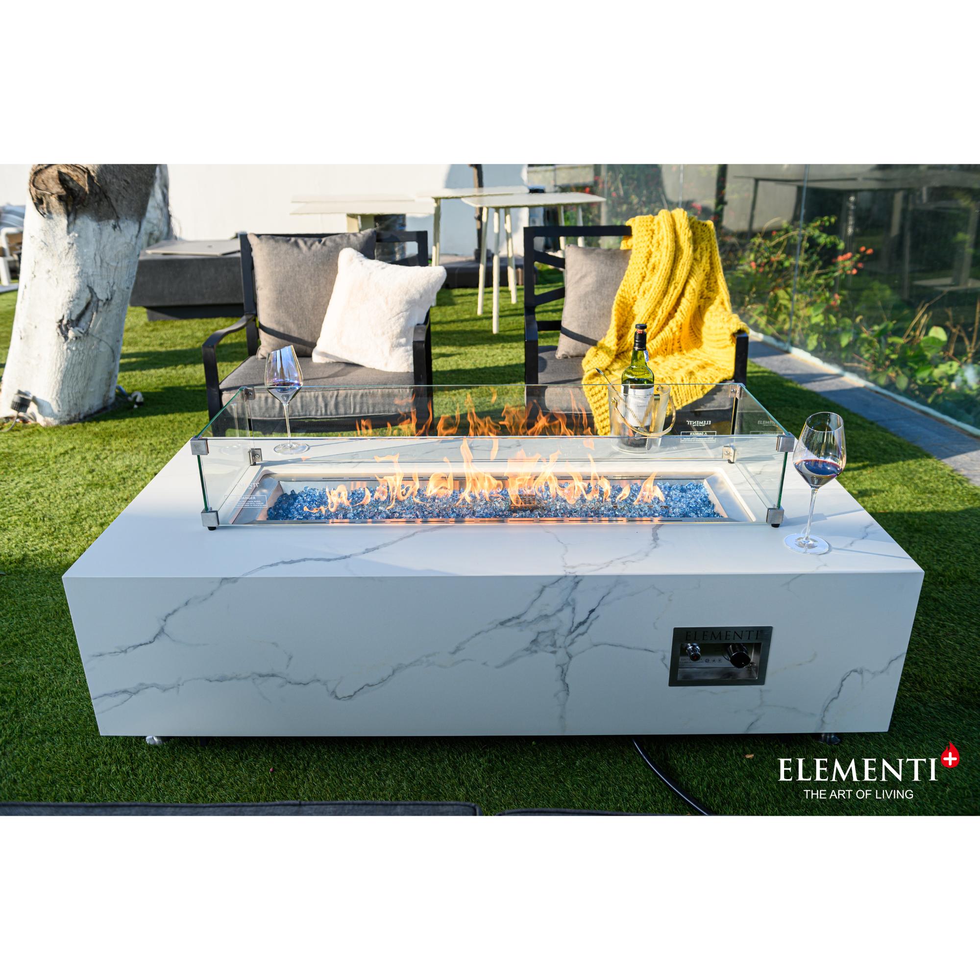Carrara 60″ Rectangular Marble Porcelain Top Gas Fire Table – Elementi Plus