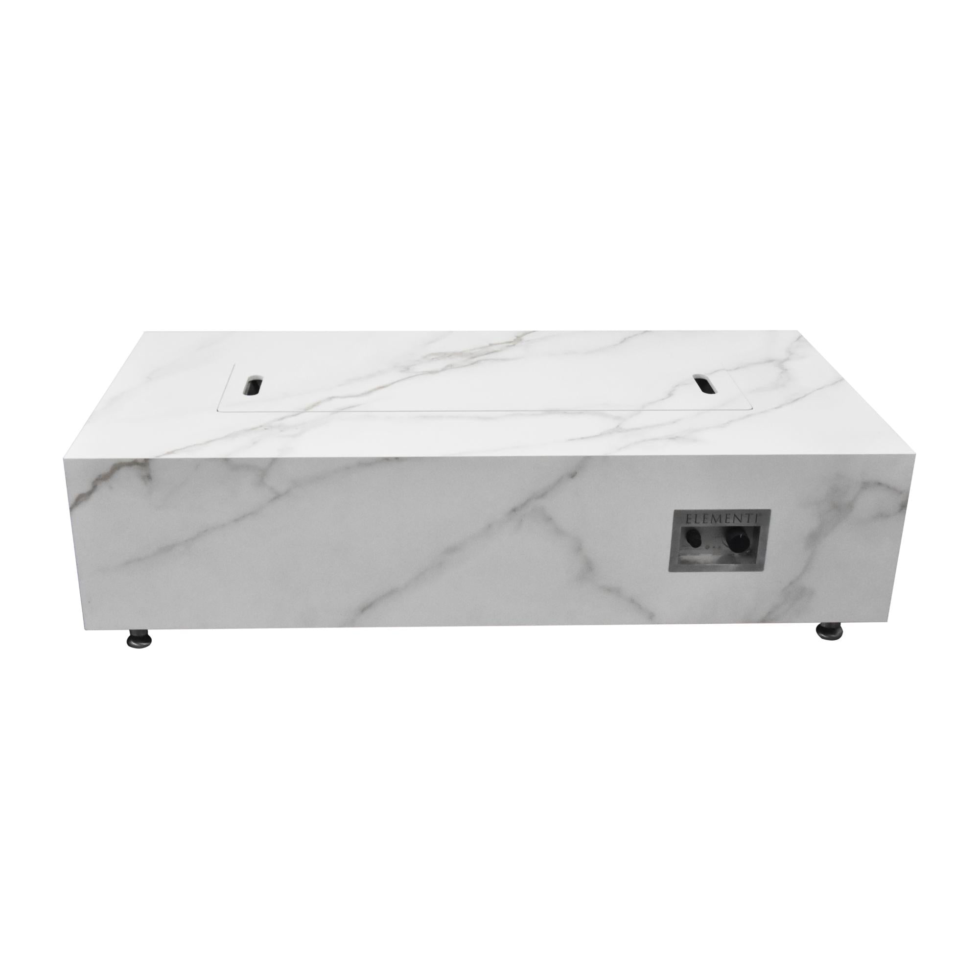 Carrara 60″ Rectangular Marble Porcelain Top Gas Fire Table – Elementi Plus