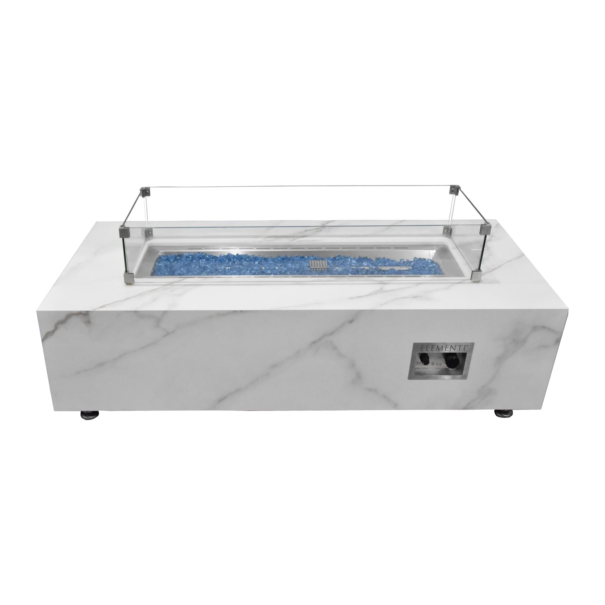 Carrara 60″ Rectangular Marble Porcelain Top Gas Fire Table – Elementi Plus