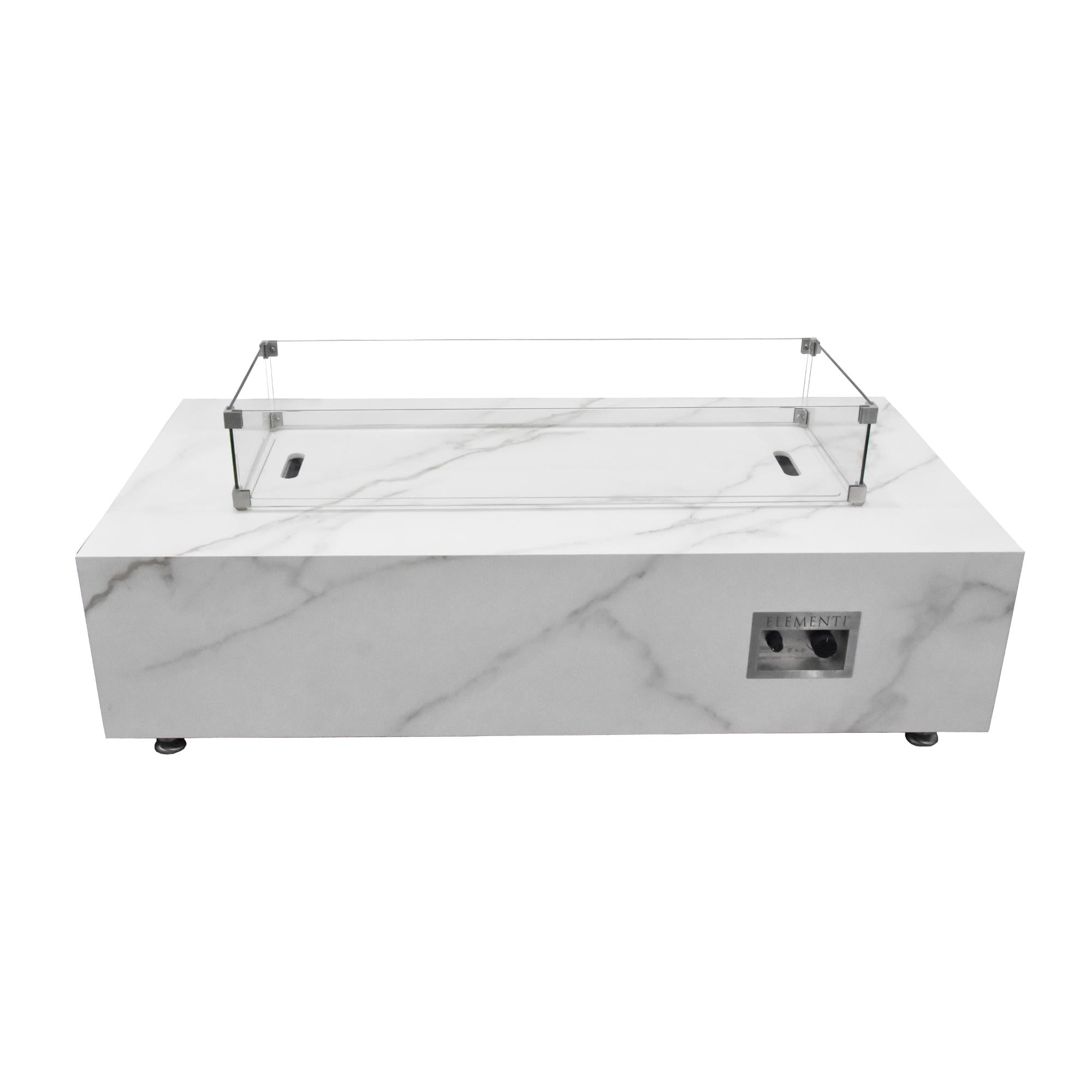 Carrara 60″ Rectangular Marble Porcelain Top Gas Fire Table – Elementi Plus