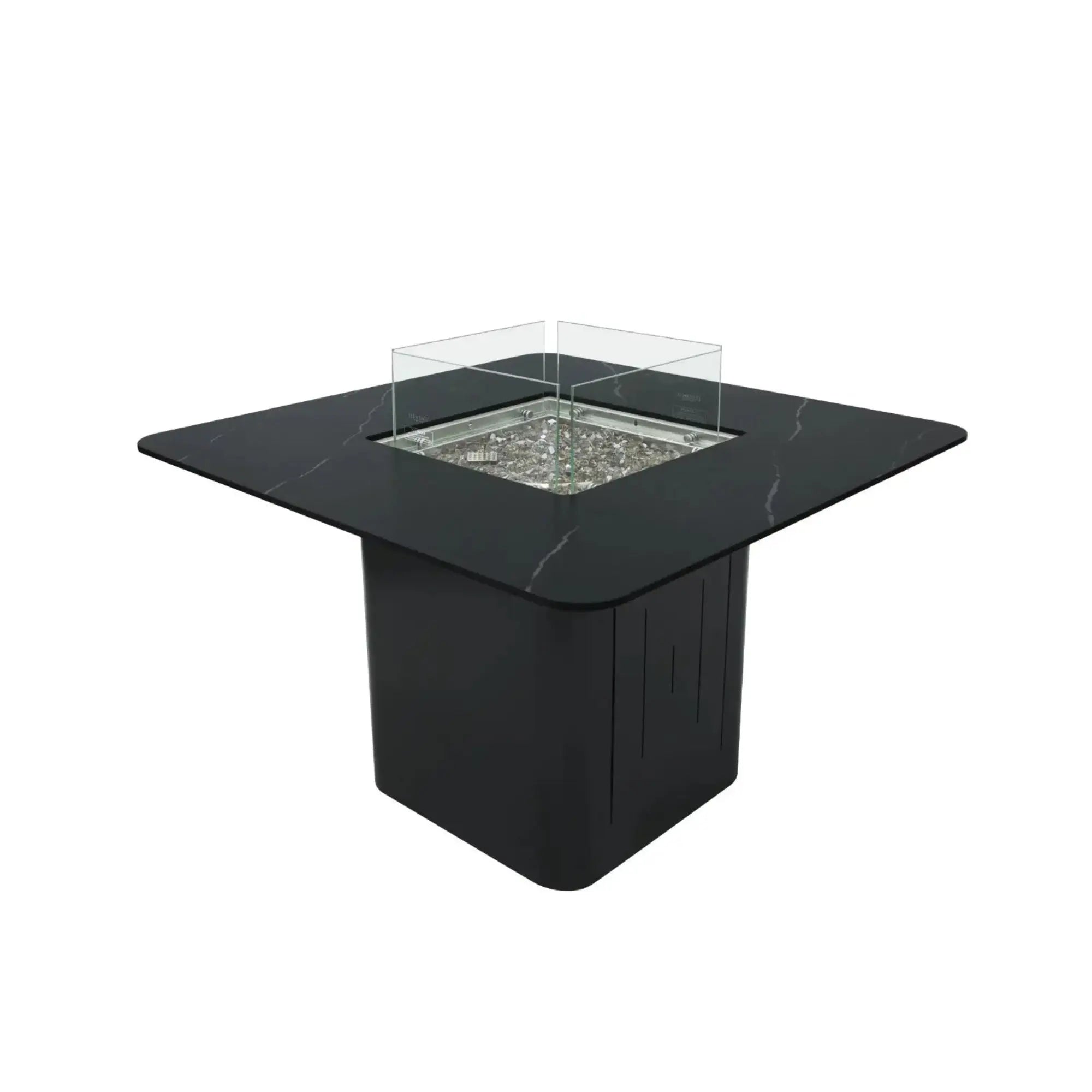 Brugge 46.5" Square Marble Porcelain Dining Fire Table – Bulgaria Black – Elementi Elementi