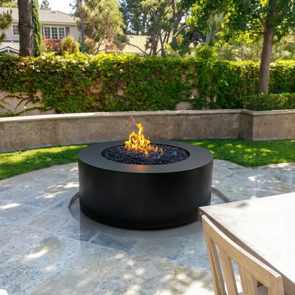 The Outdoor Plus Unity 48" Round Steel Propane Fire Pit with Hidden Tank - Black - Match Lit The Outdoor Plus