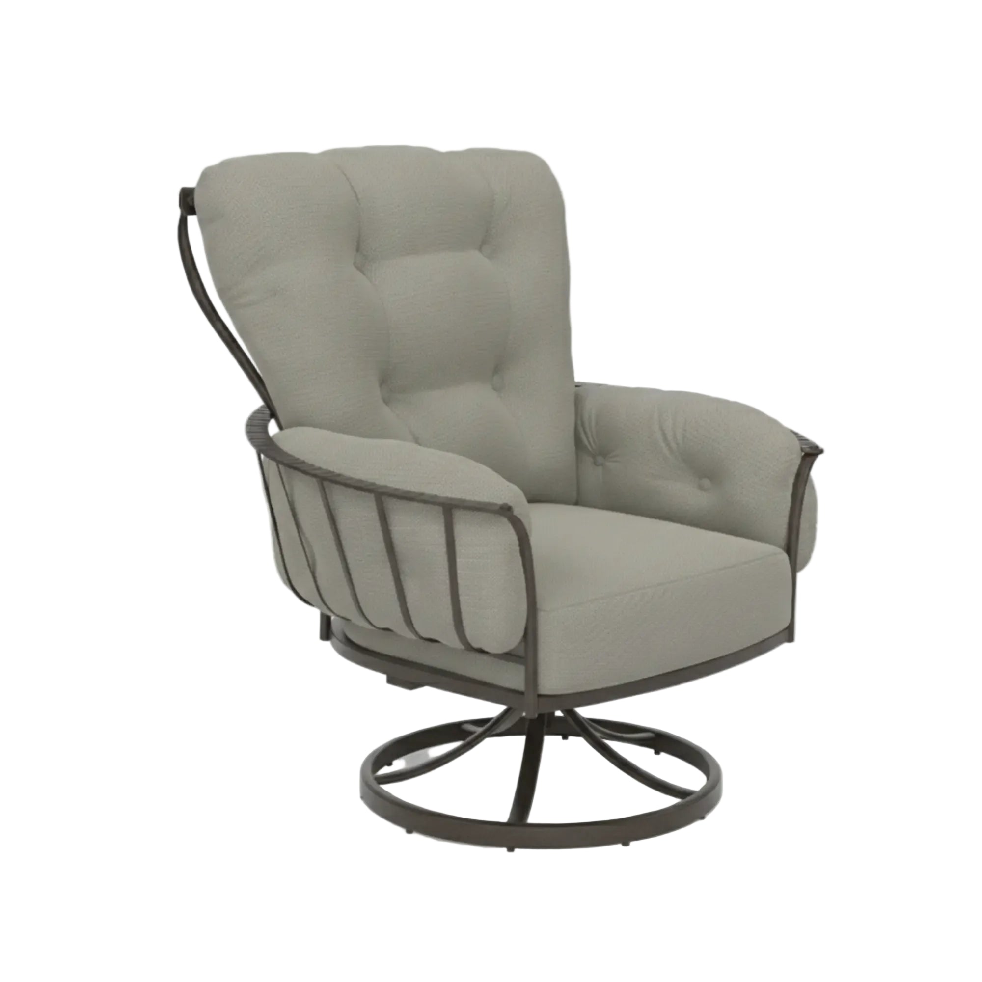 Gray swivel chair with cushioned seat and backrest on a white background