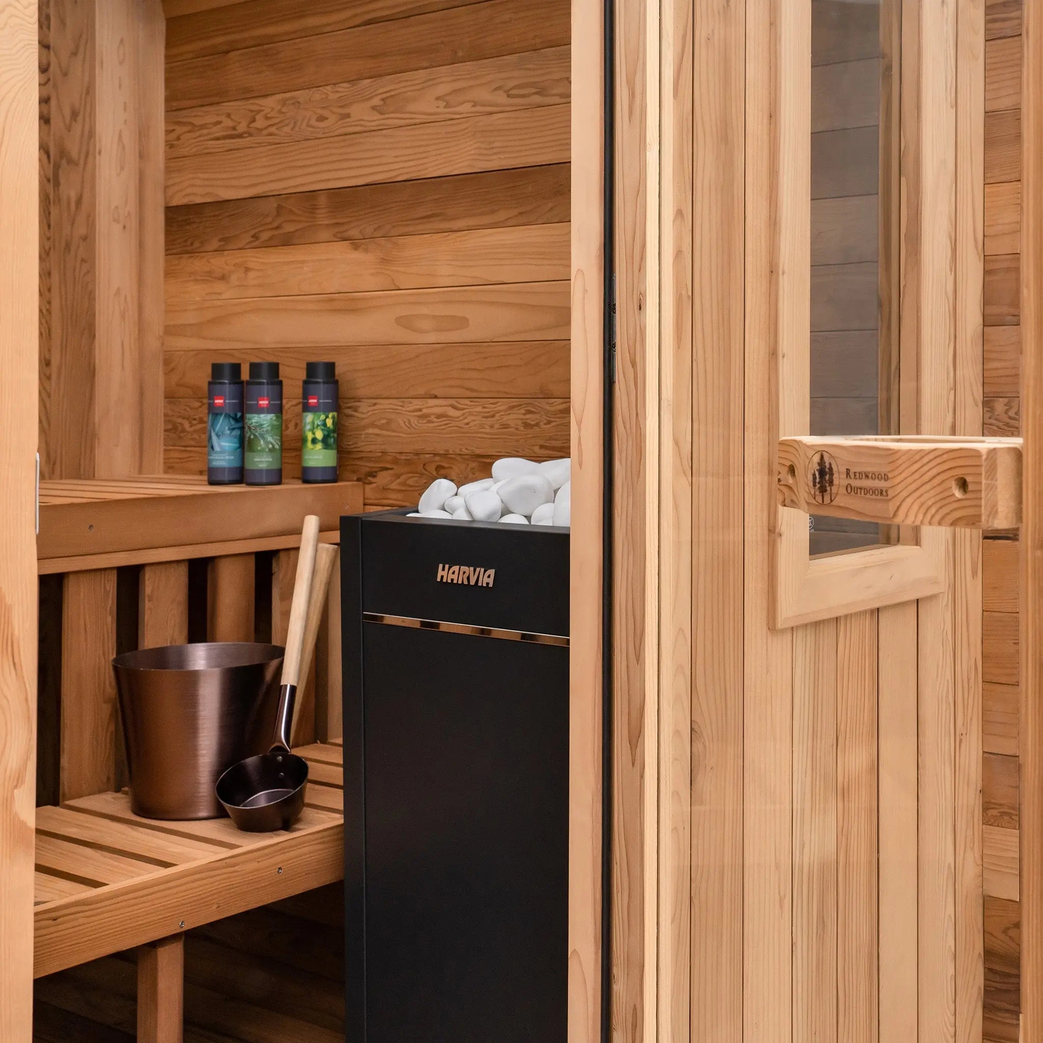 Redwood Outdoors Summit Outdoor Sauna - 6 Person - Harvia KIP 8kW Heater Redwood Outdoors