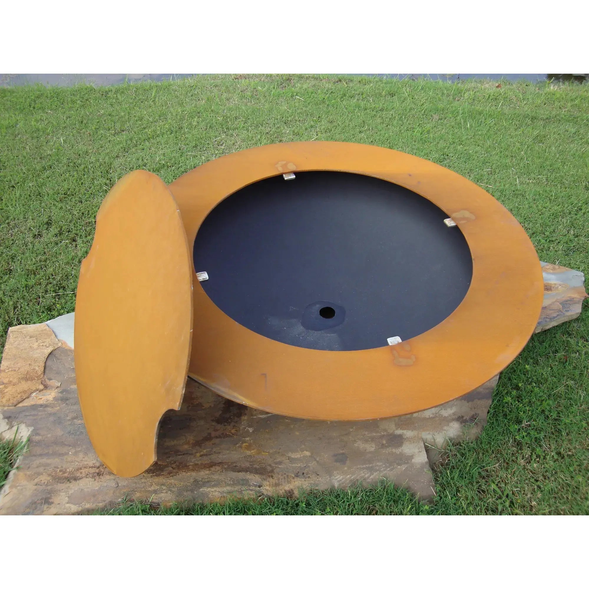 Saturn 41″ Round Wood Burning Fire Pit with Lid – Carbon Steel by Fire Pit Art Fire Pit Art