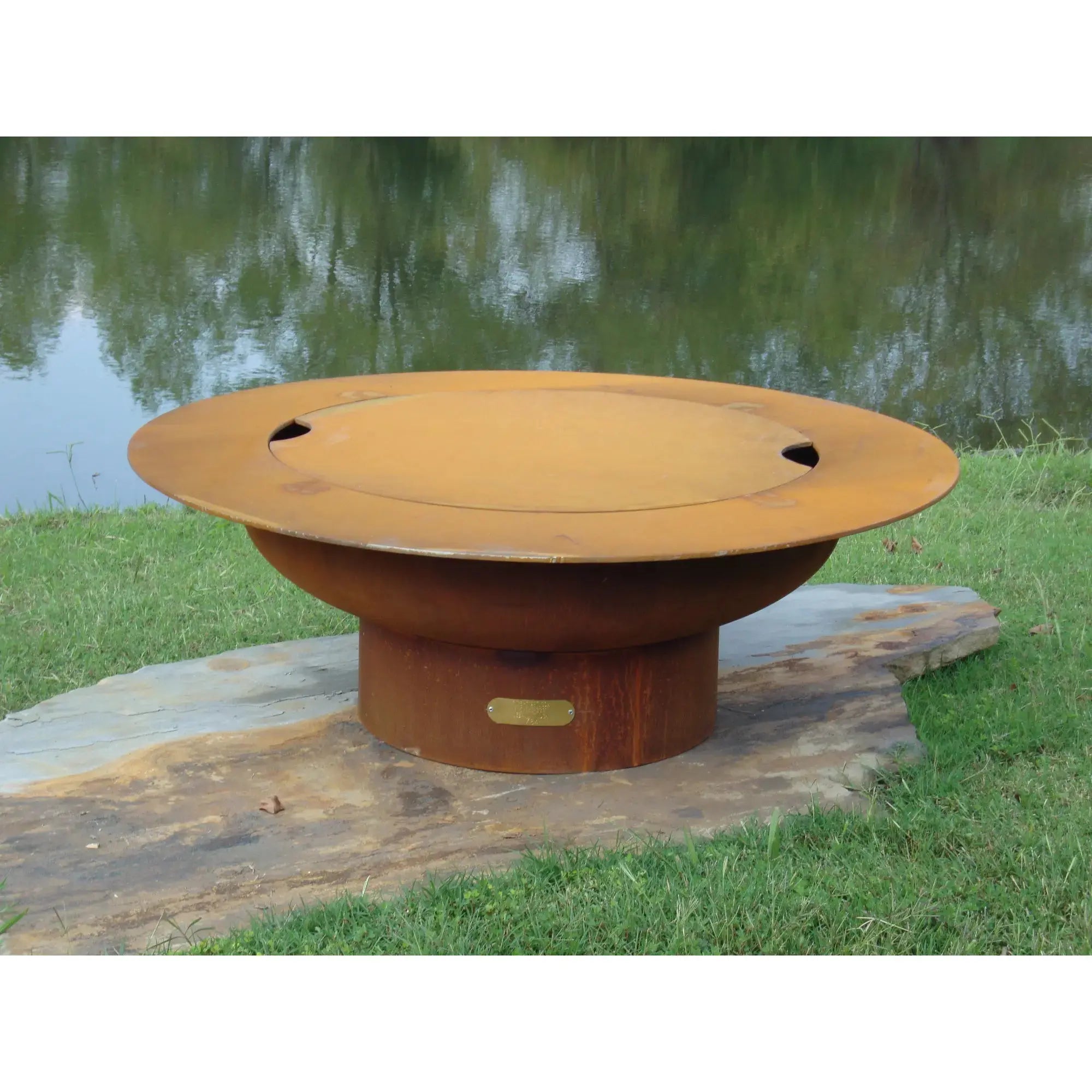 Saturn 41″ Round Wood Burning Fire Pit with Lid – Carbon Steel by Fire Pit Art Fire Pit Art