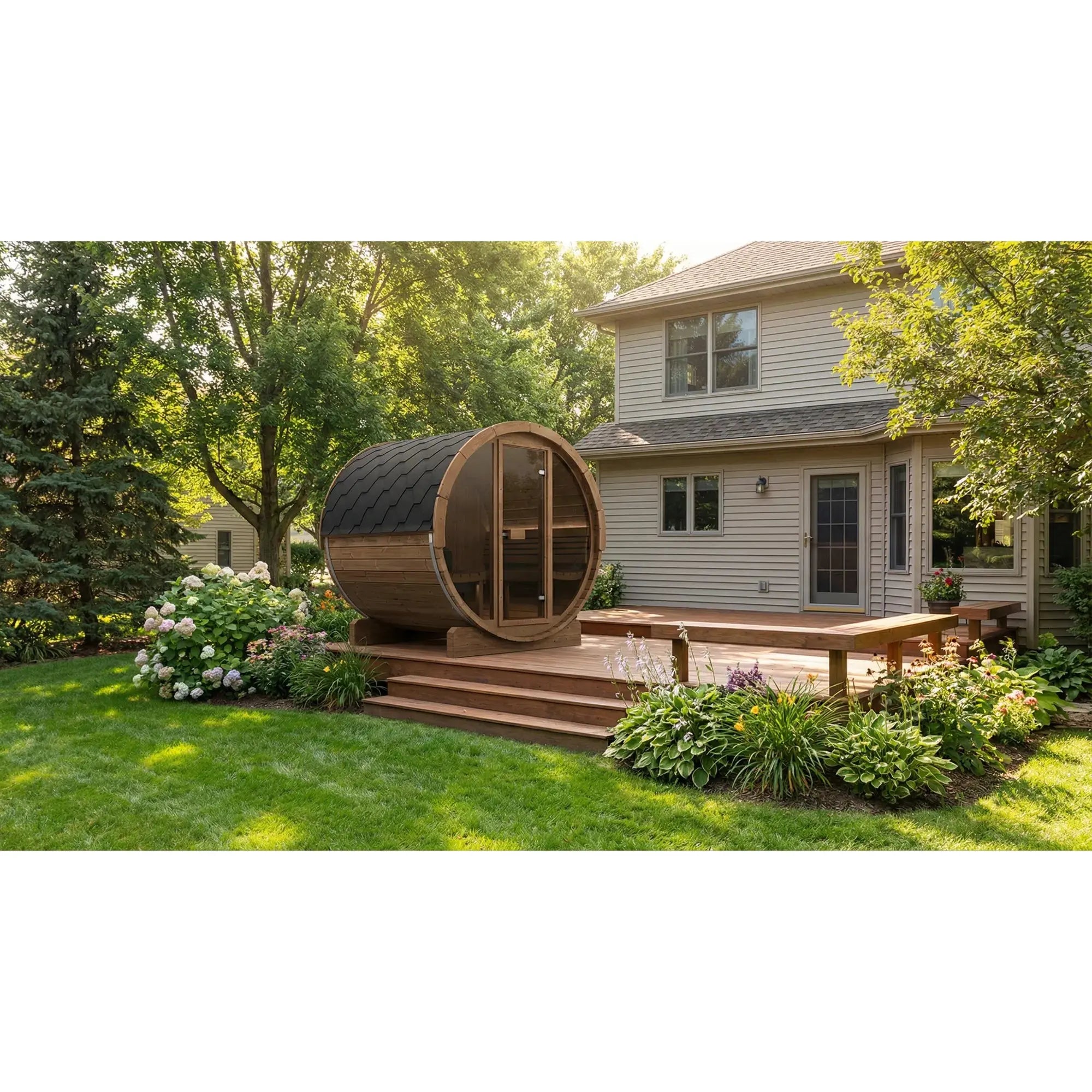 SaunaLife Model E7G Ergo Series Outdoor Sauna Barrel Kit, Glass Front SaunaLife