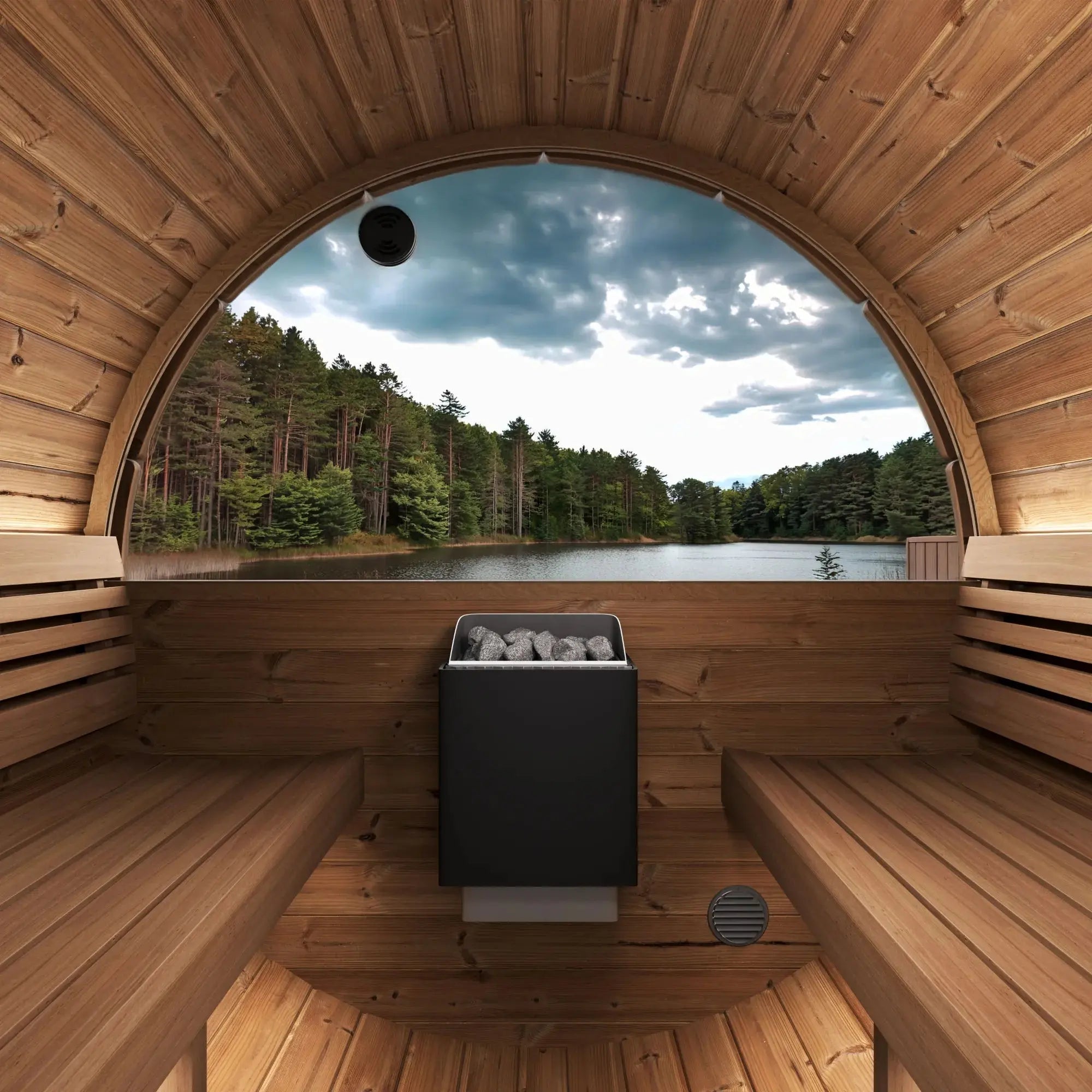 SaunaLife Model E7W Ergo Series Outdoor Sauna Barrel Kit, Rear Window SaunaLife