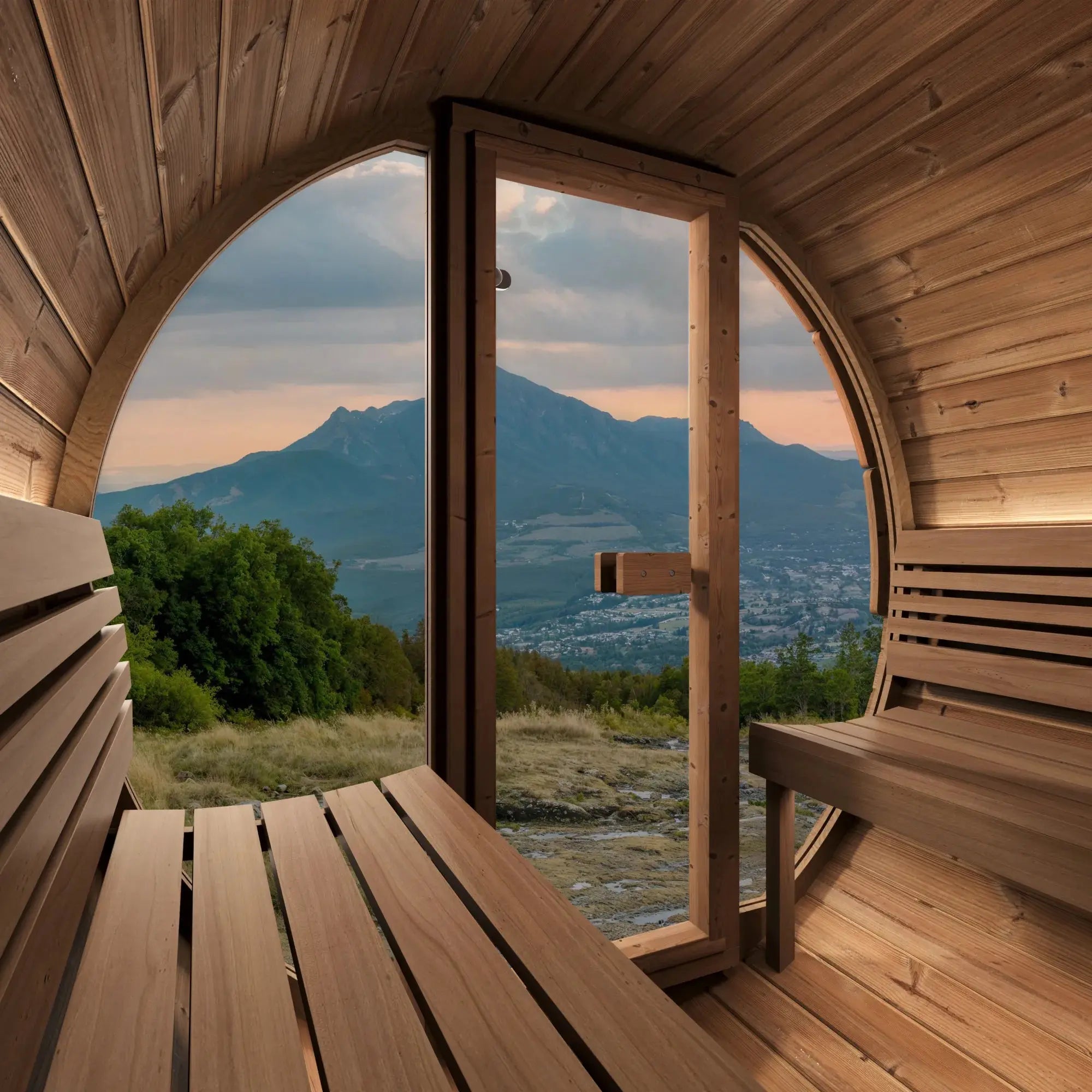 SaunaLife Model E8G Ergo Series Outdoor Sauna Barrel Kit, Glass Front SaunaLife