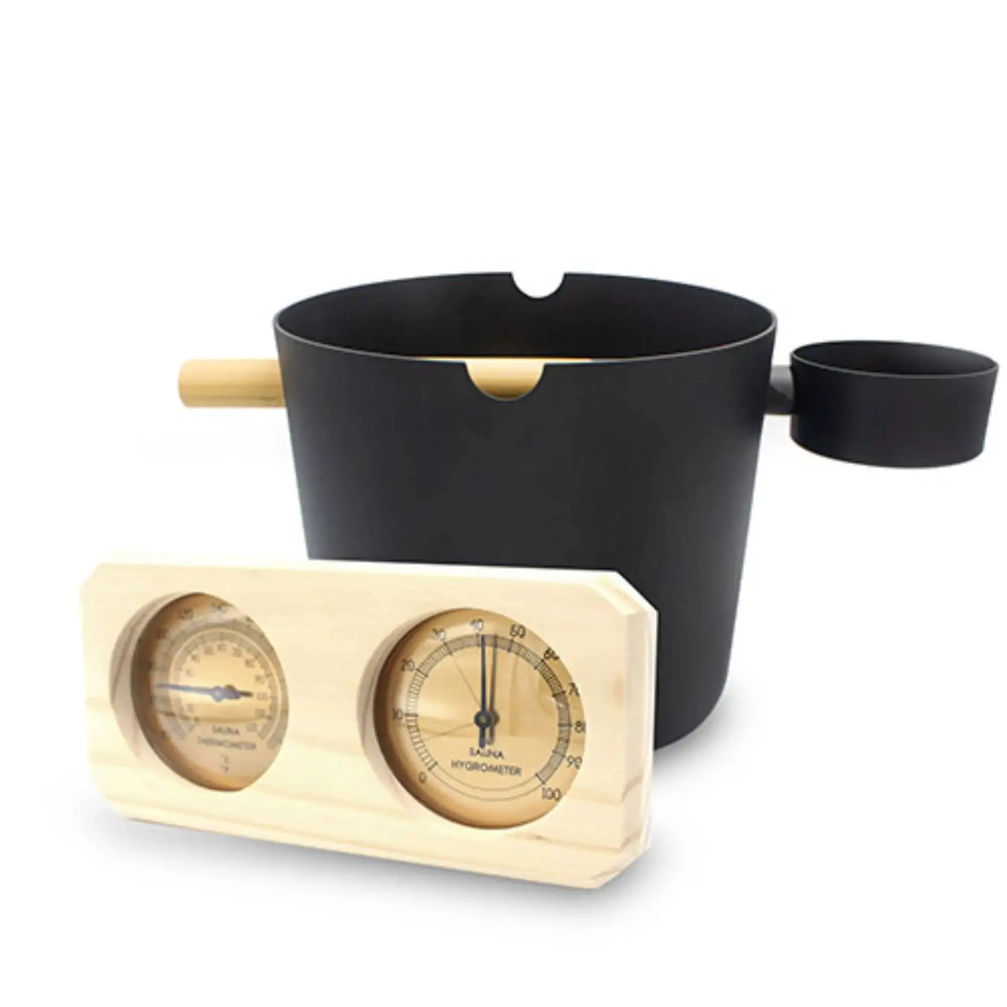 SaunaLife Essentials Set 7 Bucket, Ladle, Hygrometer and Thermometer SaunaLife