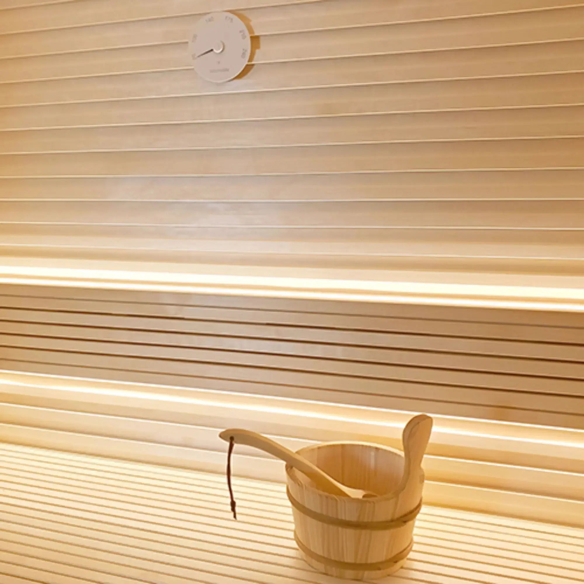 SaunaLife Essentials Set 4 Wood Sauna Bucket and Ladle Set with Thermometer SaunaLife
