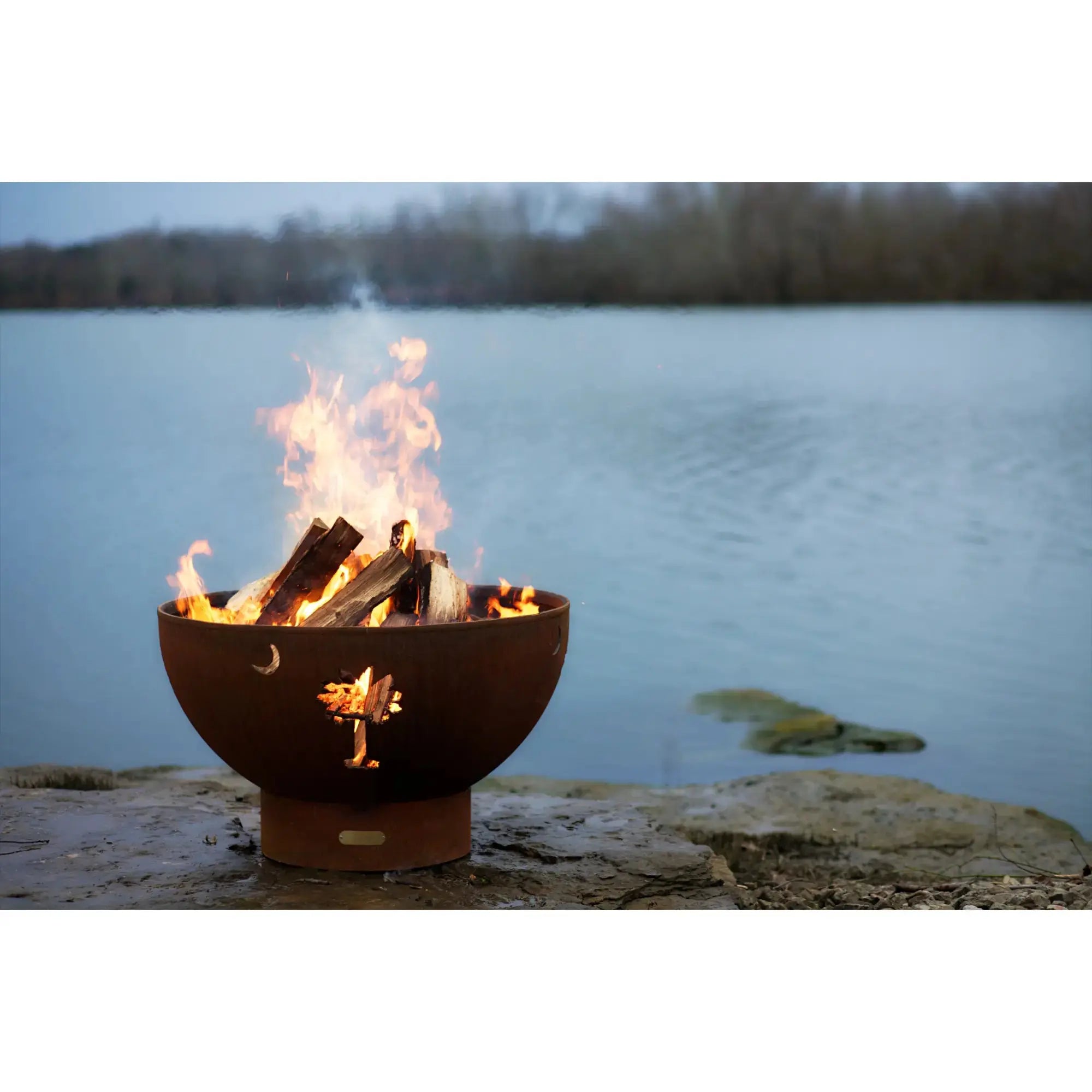 Tropical Moon 36″ Round Wood Burning Fire Pit – Carbon Steel by Fire Pit Art Fire Pit Art