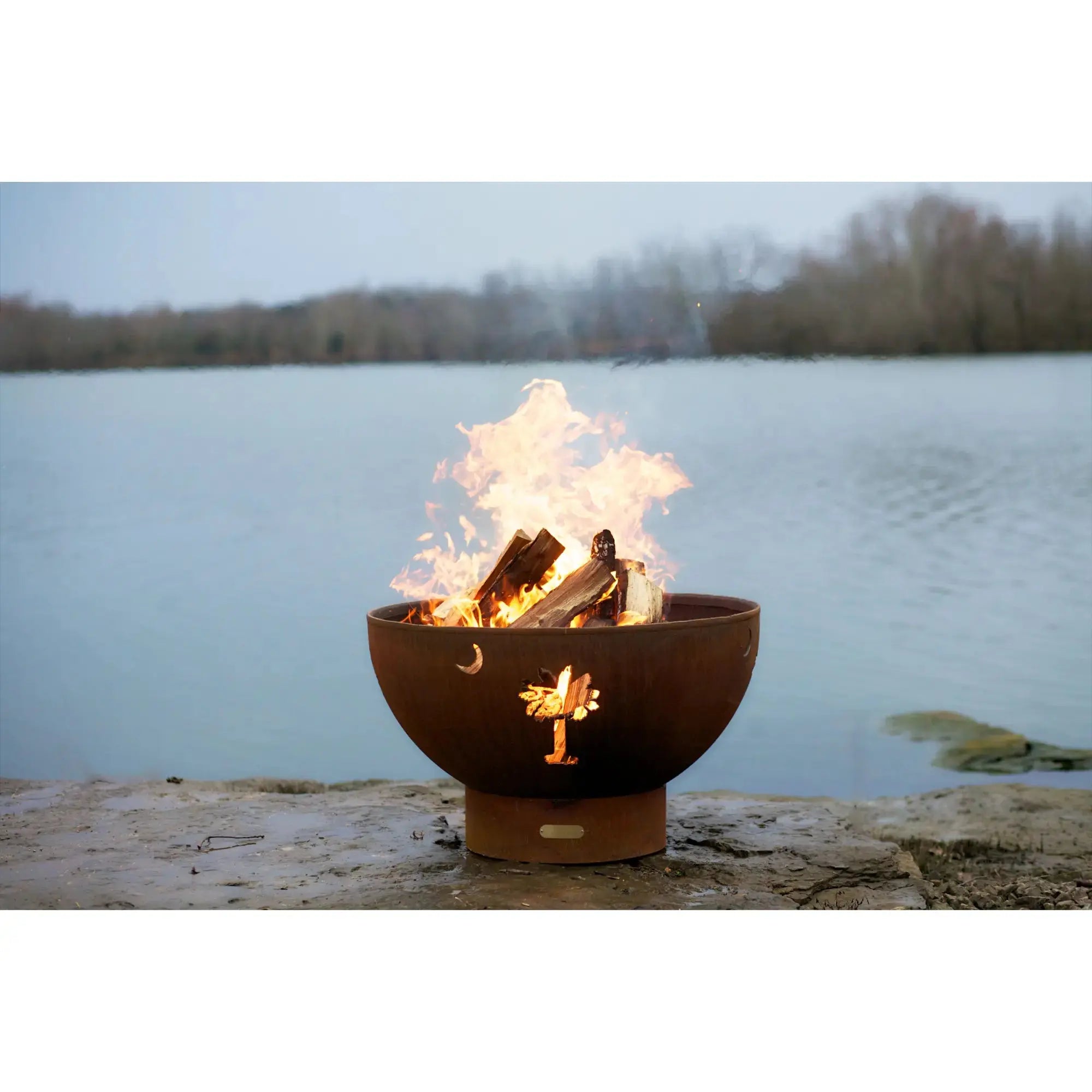 Tropical Moon 36″ Round Wood Burning Fire Pit – Carbon Steel by Fire Pit Art Fire Pit Art