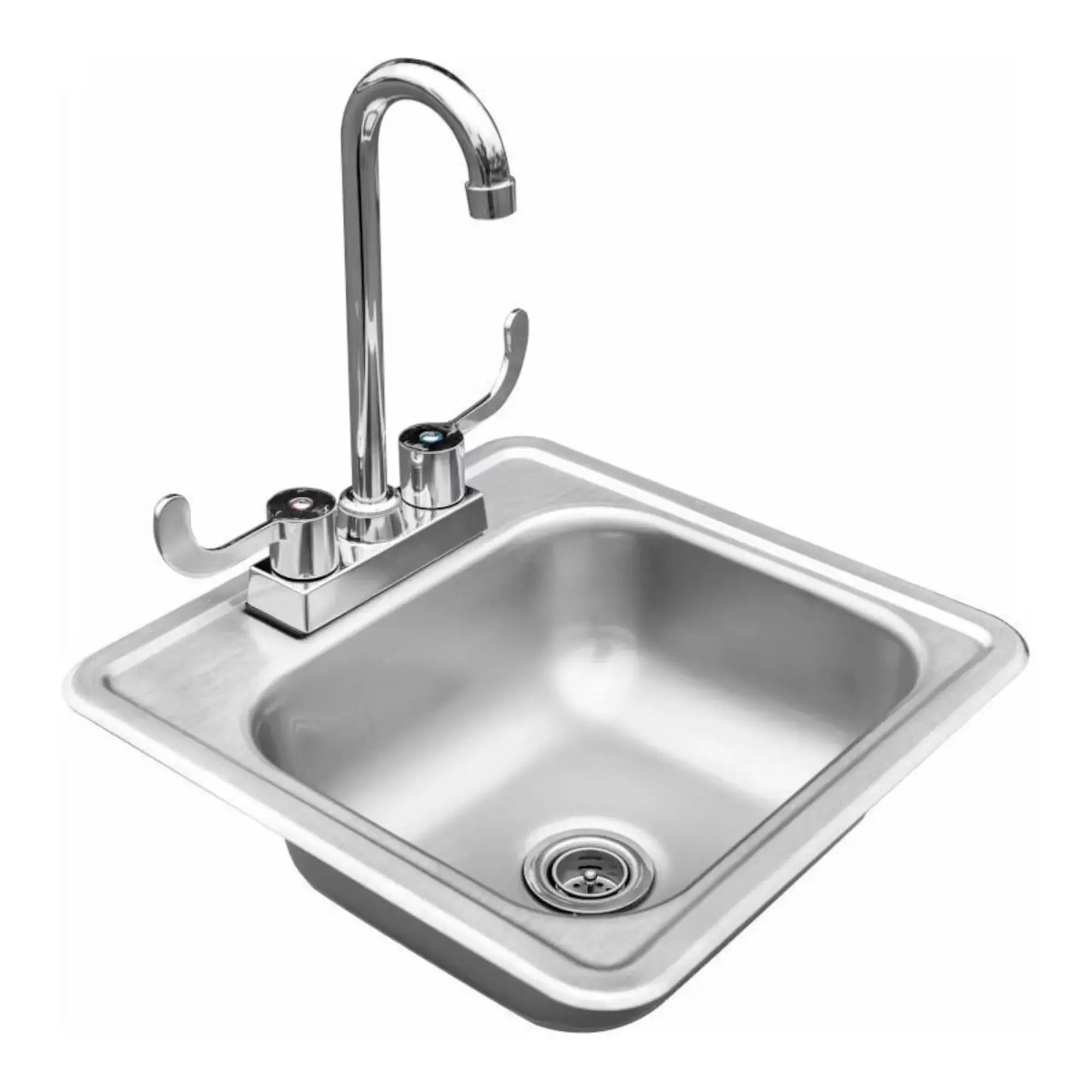 Summerset 15" × 15" Drop-In Outdoor Sink — 304 SS with Hot & Cold Faucet | SNK-15D Summerset