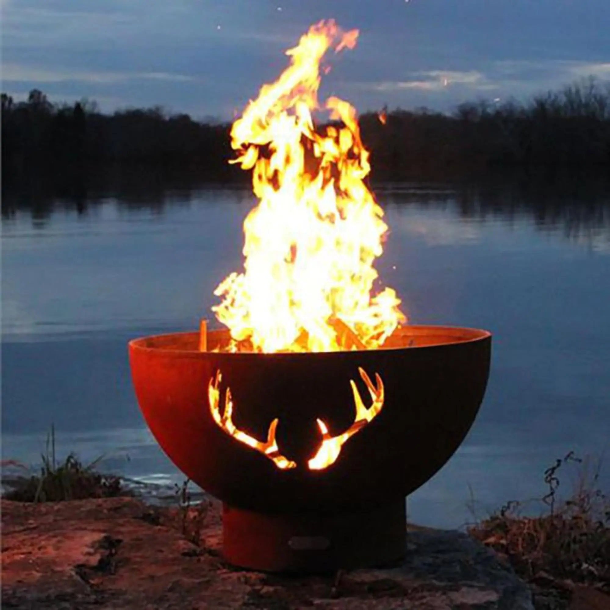 Antlers 36″ Round Wood Fire Pit – Carbon Steel by Fire Pit Art Fire Pit Art