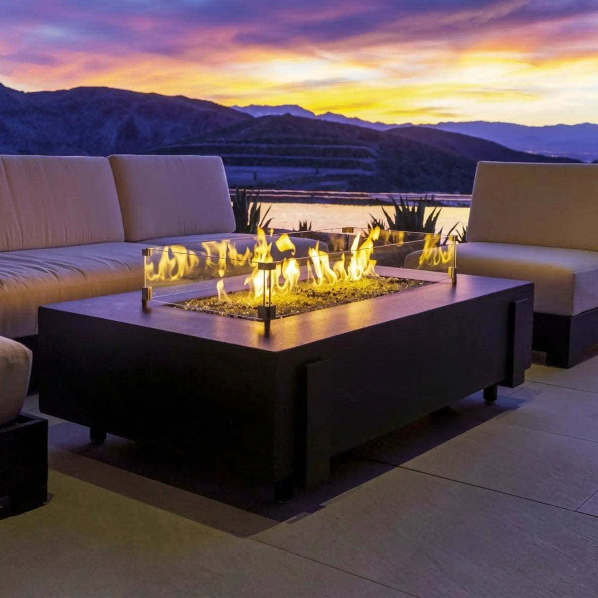 American Fyre Designs Iron Saddle 60" Rectangular GFRC Gas Fire Pit Table American Fyre Designs