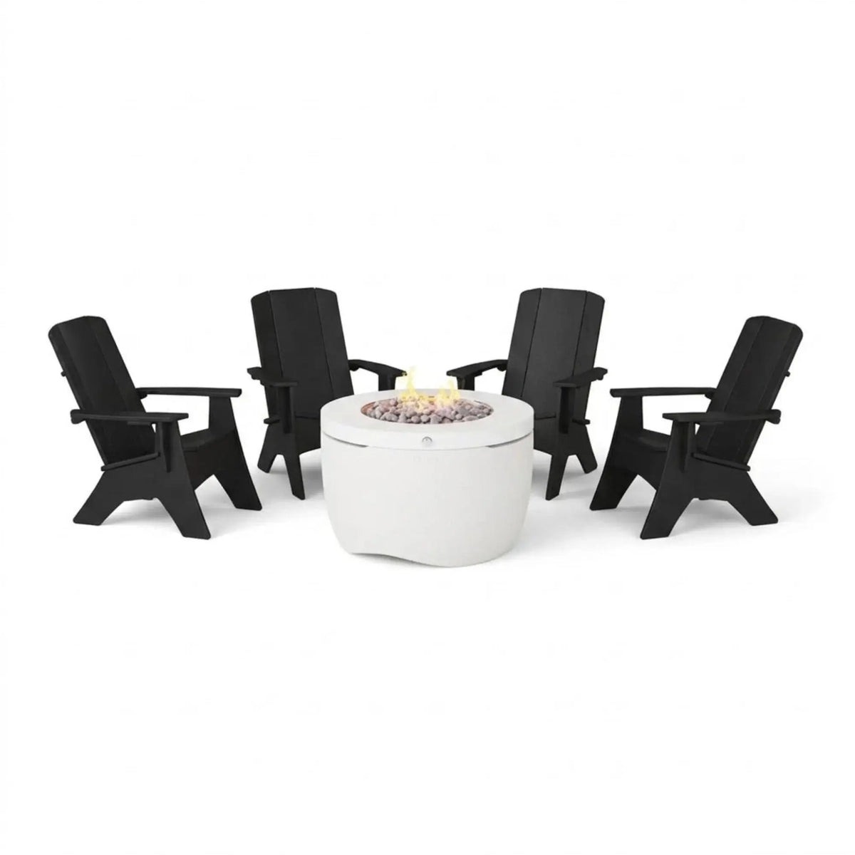 Ledge Lounger Halo 40" Round Propane Fire Pit with 4 Mainstay Adirondack Chairs - Set Ledge Lounger