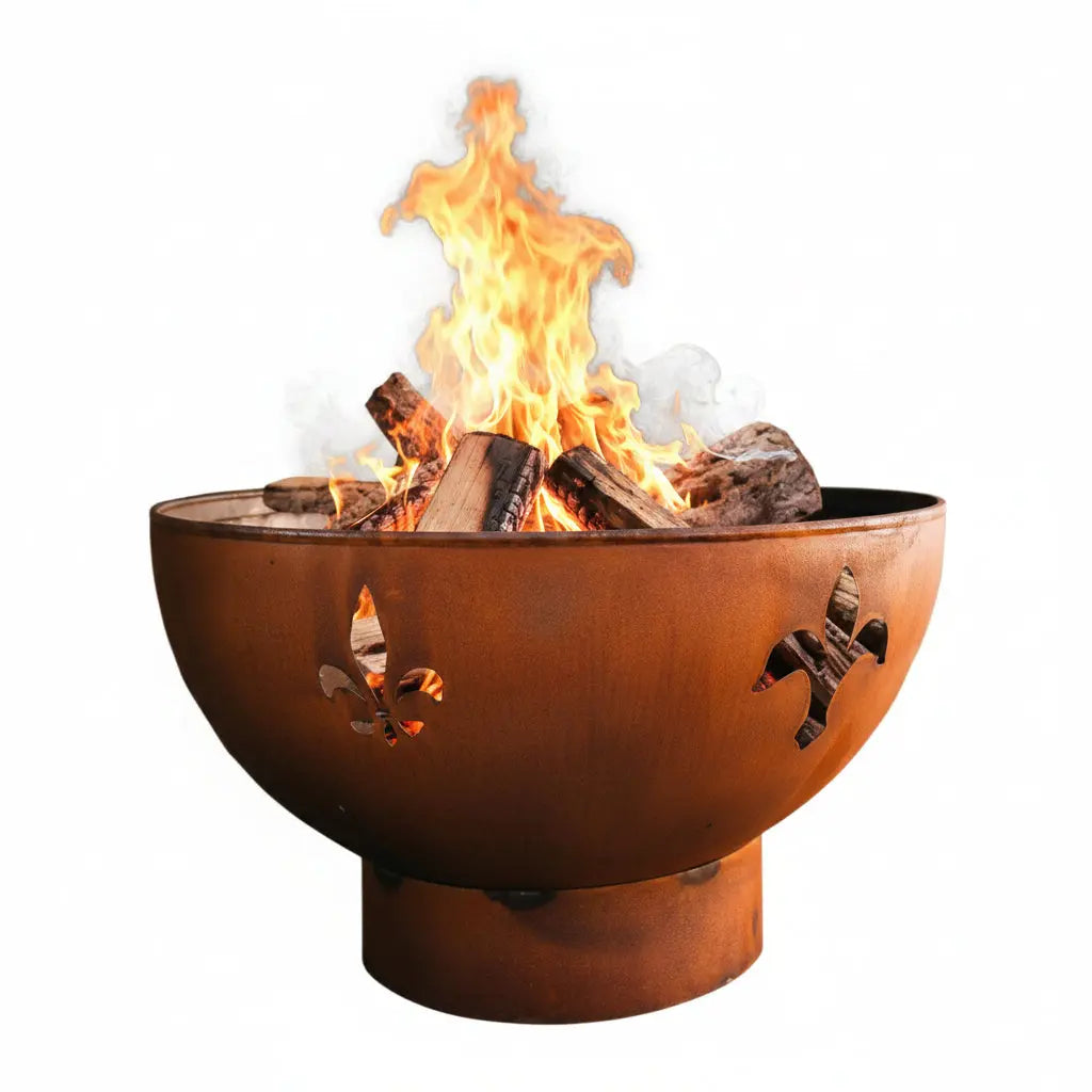 Fleur de Lis 36″ Round Wood Fire Pit – Carbon Steel by Fire Pit Art Fire Pit Art
