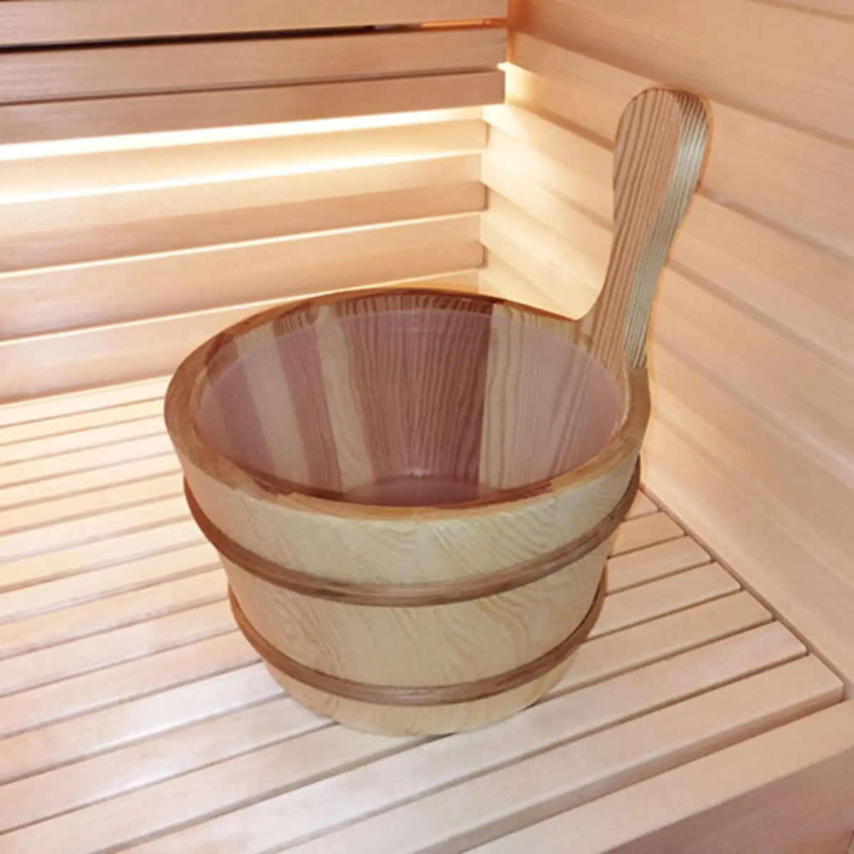SaunaLife Essentials Set 4 Wood Sauna Bucket and Ladle Set with Thermometer SaunaLife