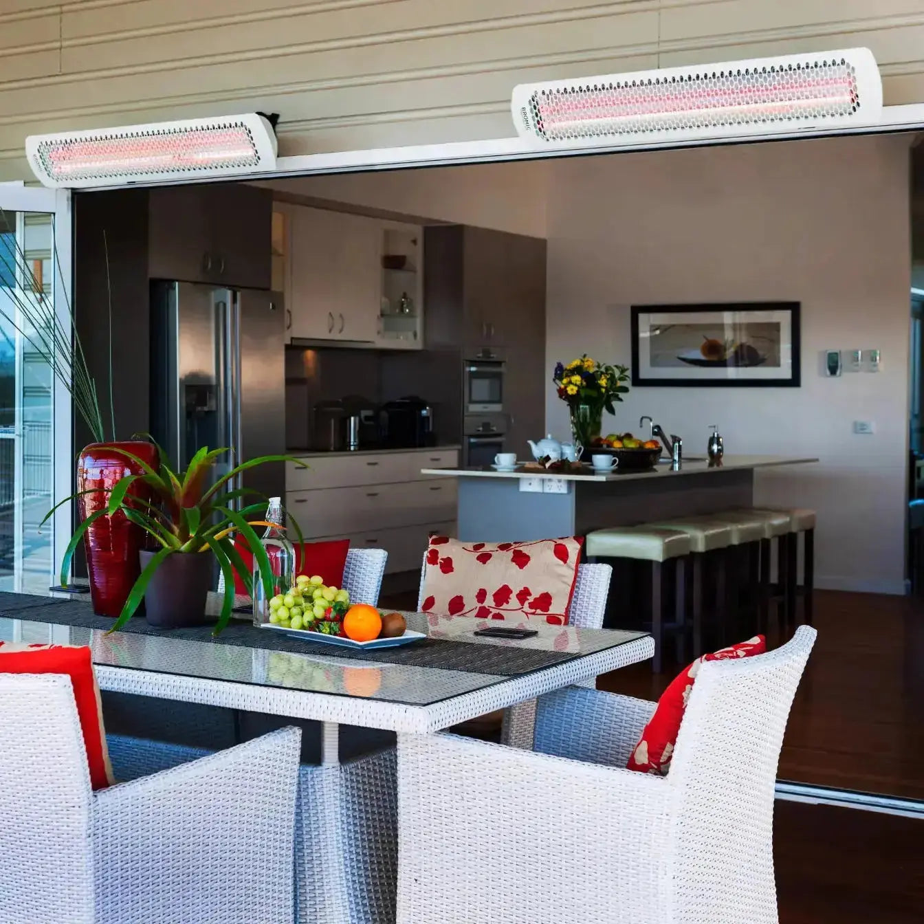 Bromic Tungsten electric patio heater installed on a residential covered patio