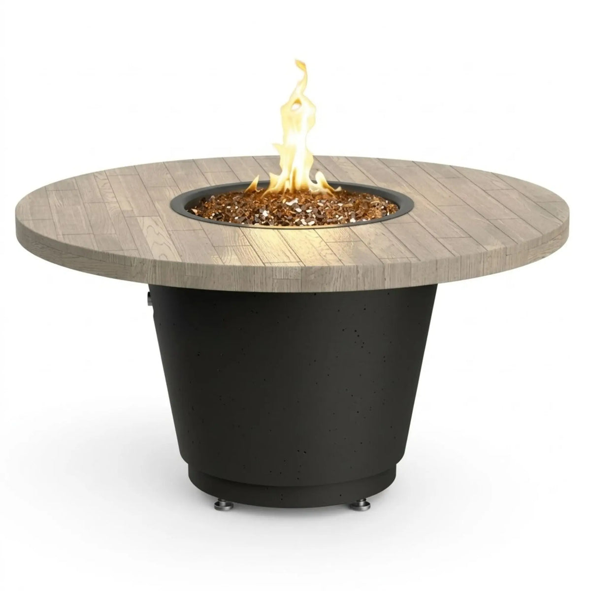 American Fyre Designs Cosmopolitan Round 48" Reclaimed Wood and GFRC Gas Fire Pit Table American Fyre Designs