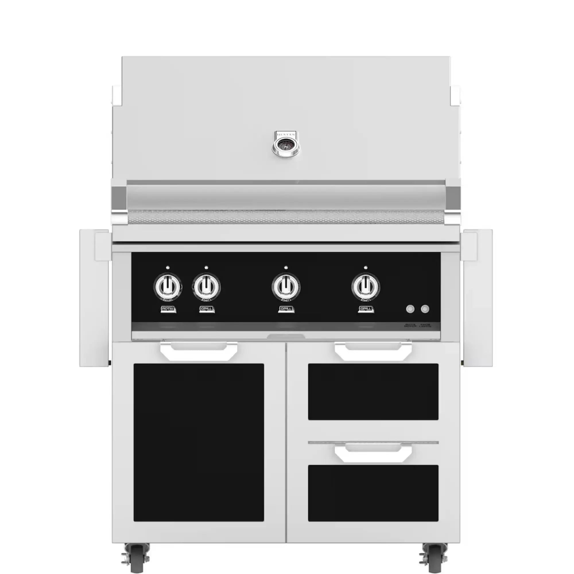 Hestan 36-Inch Freestanding Gas Grill on Double Drawer & Door Cart Hestan
