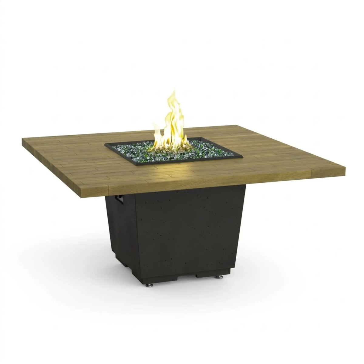 American Fyre Designs Cosmopolitan Square Dining 60" Reclaimed Wood and GFRC Gas Fire Pit Table American Fyre Designs