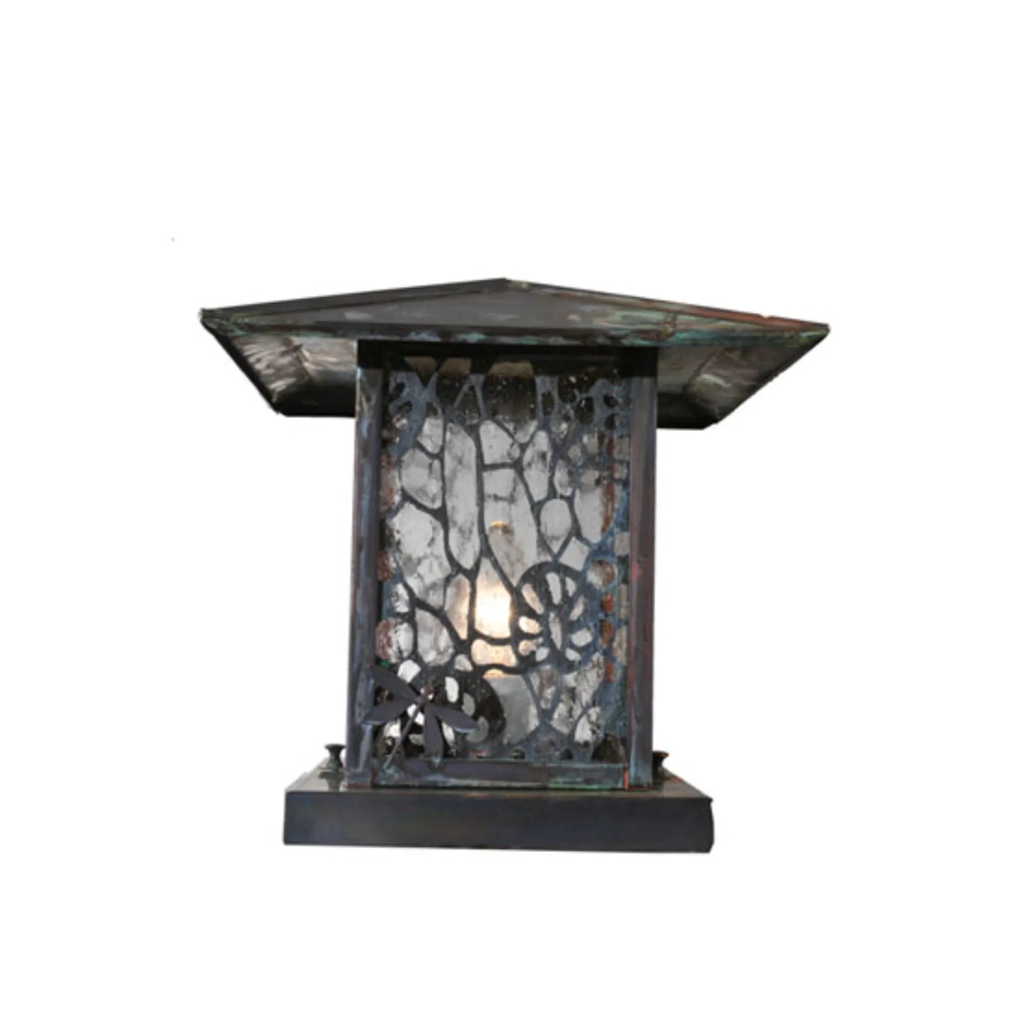 12" Square Seneca Lotus Leaf and Dragonfly Pier Mount – Verdigris – Wet-Rated – Meyda Lighting