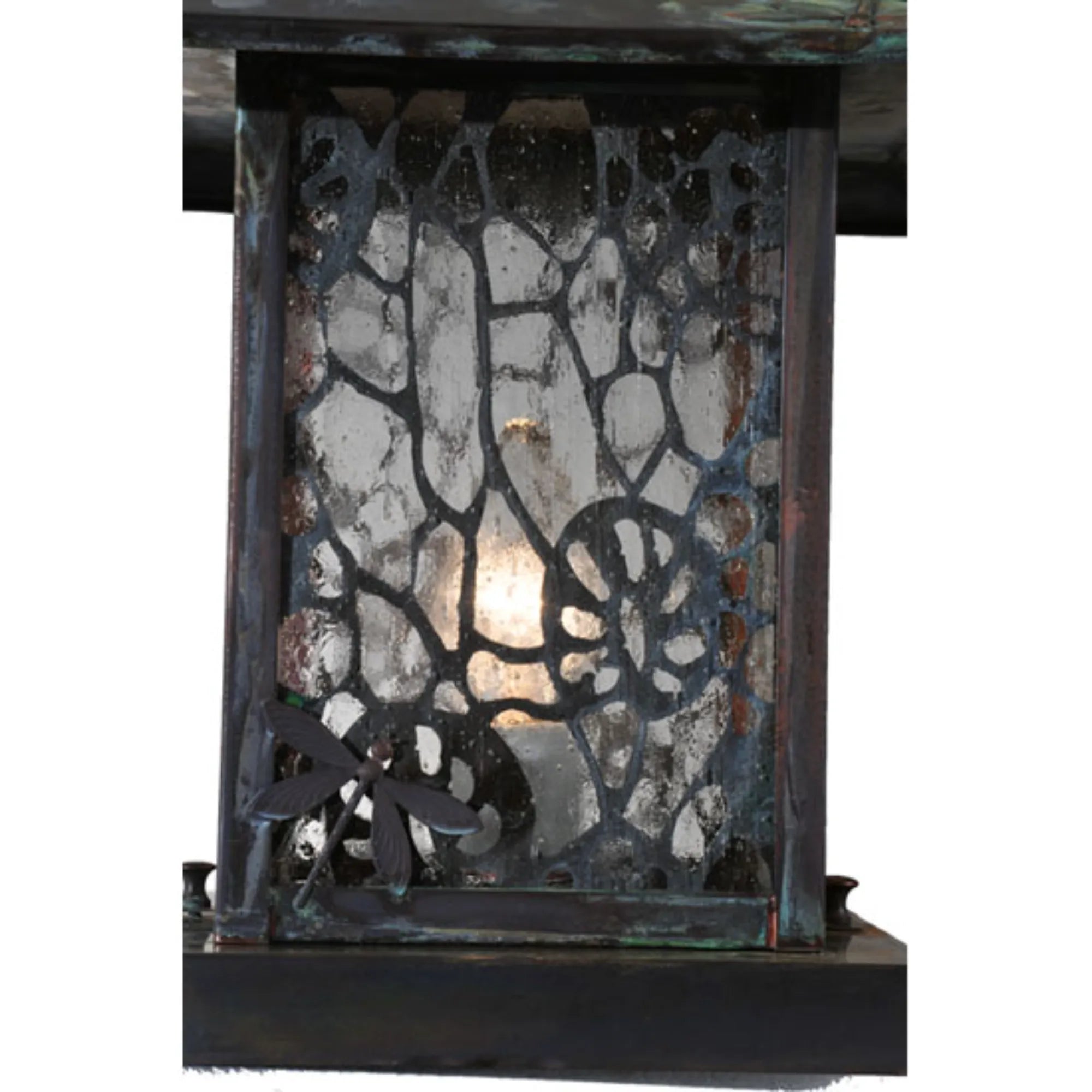 12" Square Seneca Lotus Leaf and Dragonfly Pier Mount – Verdigris – Wet-Rated – Meyda Lighting