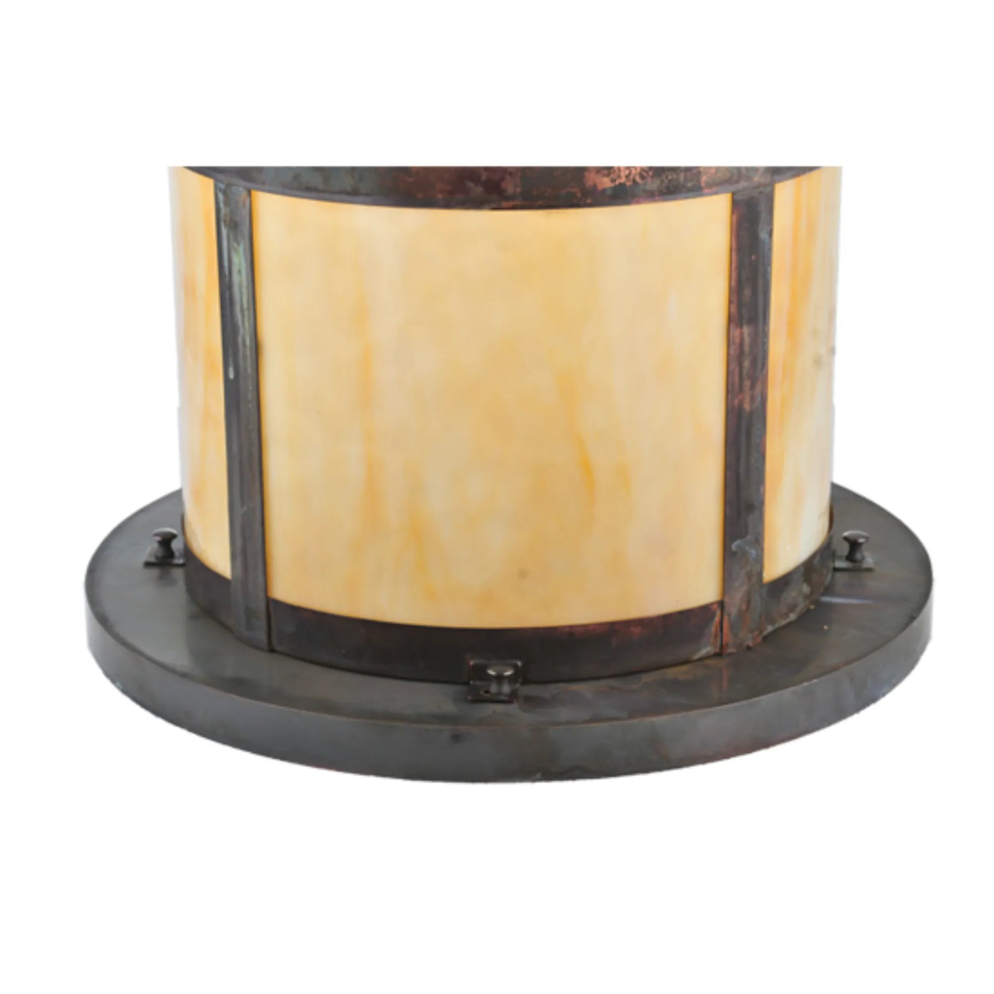 18" Wide Fulton Pier Mount – Vintage Copper – Beige Art Glass – Wet-Rated – Meyda Lighting