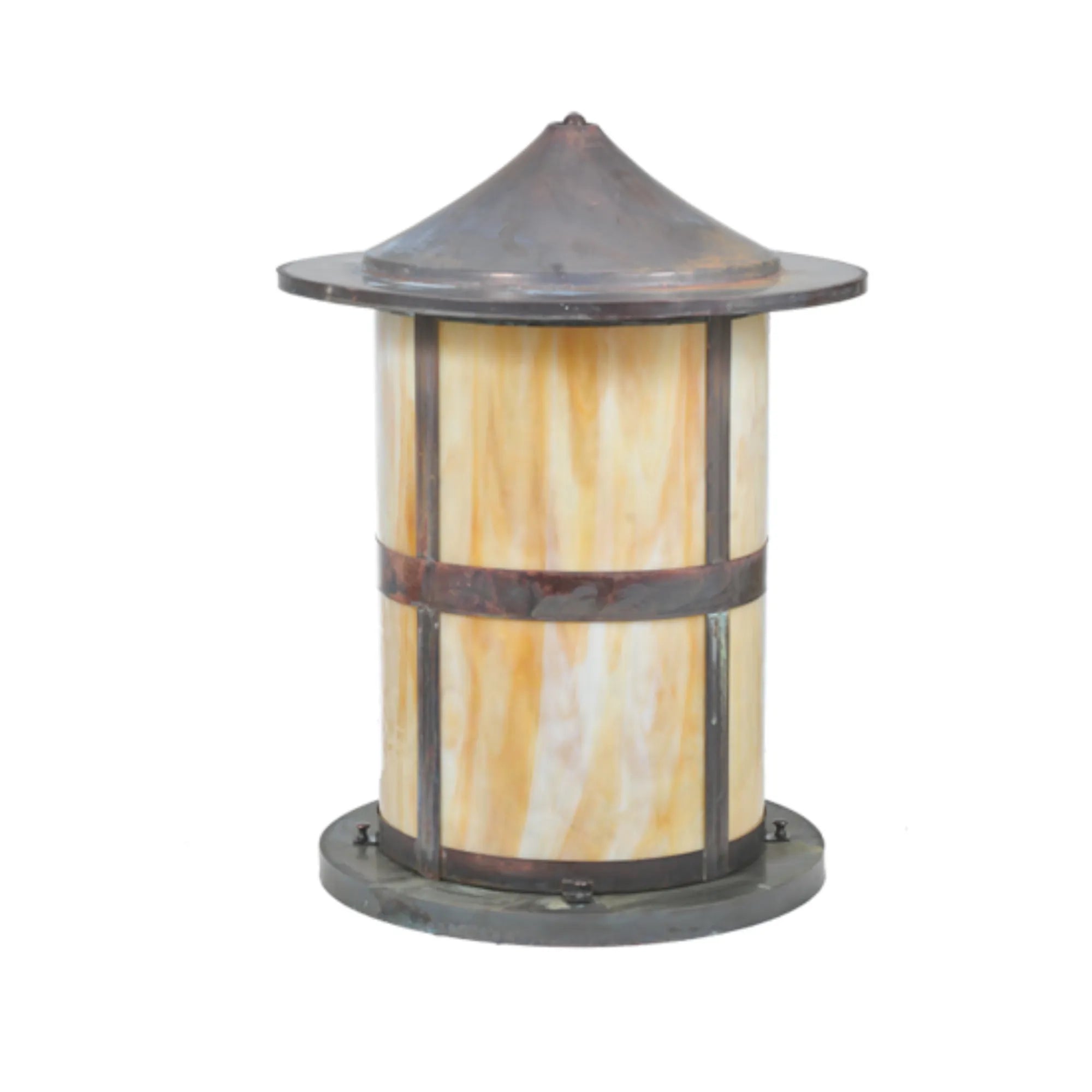 18" Wide Fulton Pier Mount – Vintage Copper – Beige Art Glass – Wet-Rated – Meyda Lighting