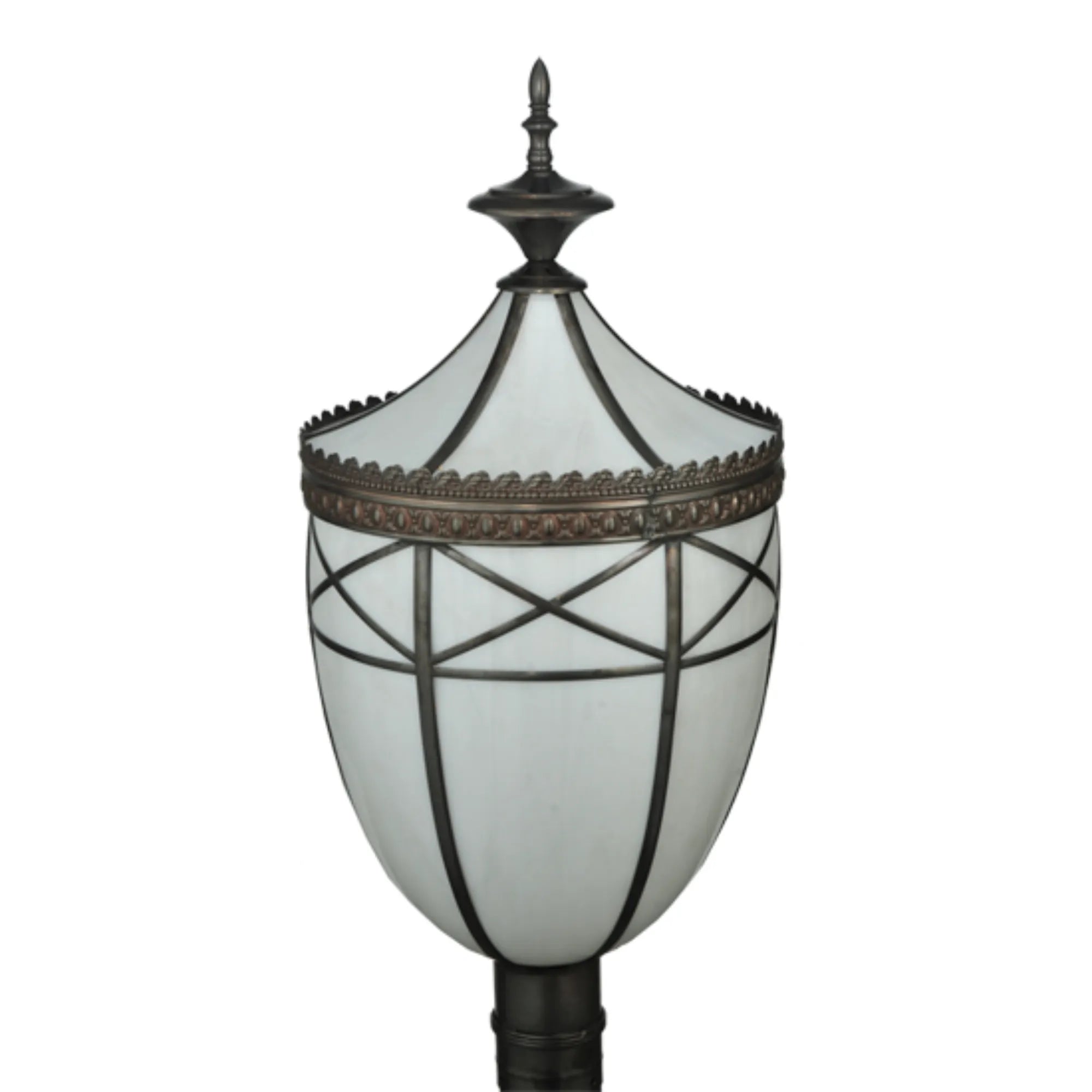 14" Wide Borough Hall Post Mount – Craftsman Brown – White Art Glass – Wet-Rated – Meyda Lighting