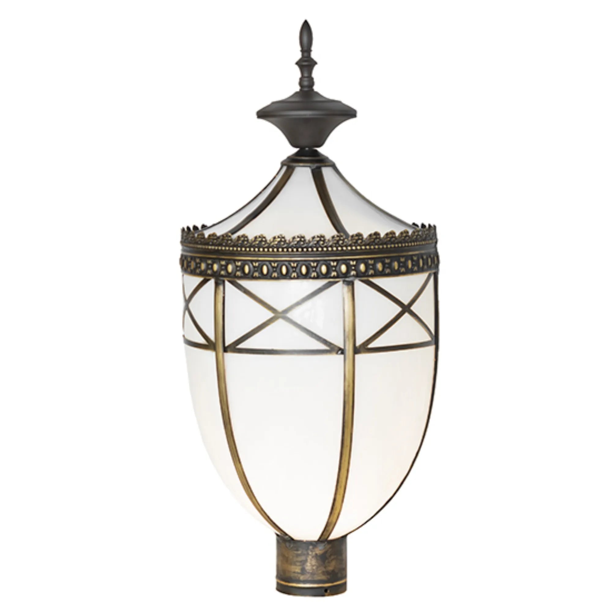 11" Wide Borough Hall Post Mount – Craftsman Brown – White Art Glass – Wet-Rated – Meyda Lighting