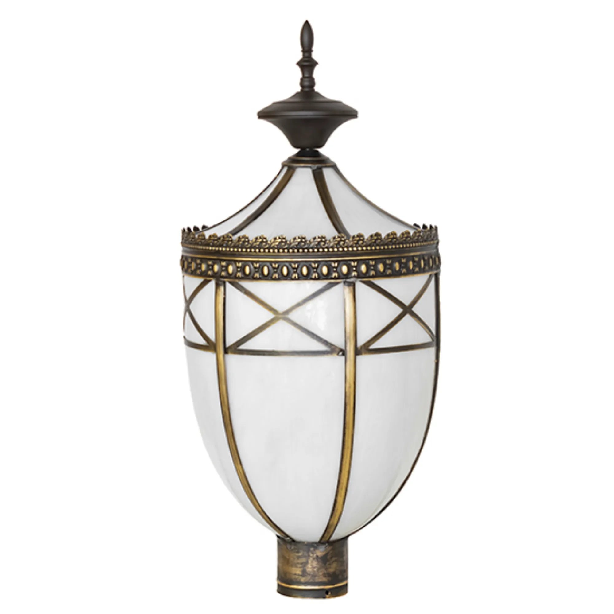 11" Wide Borough Hall Post Mount – Craftsman Brown – White Art Glass – Wet-Rated – Meyda Lighting
