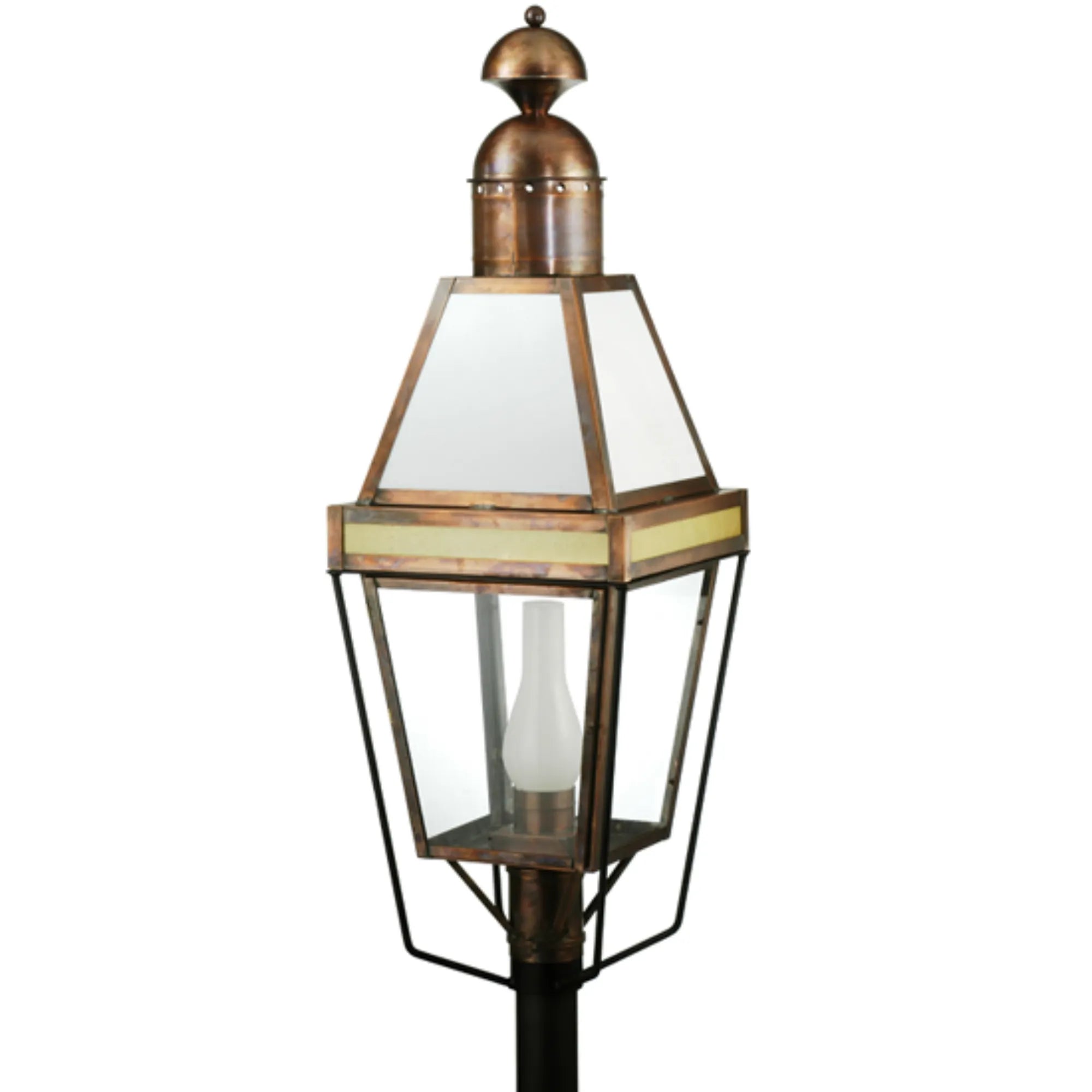 15"Sq Hancock Lantern Post Mount – Antique Copper – Crystal Idalight – Wet-Rated – Meyda Lighting