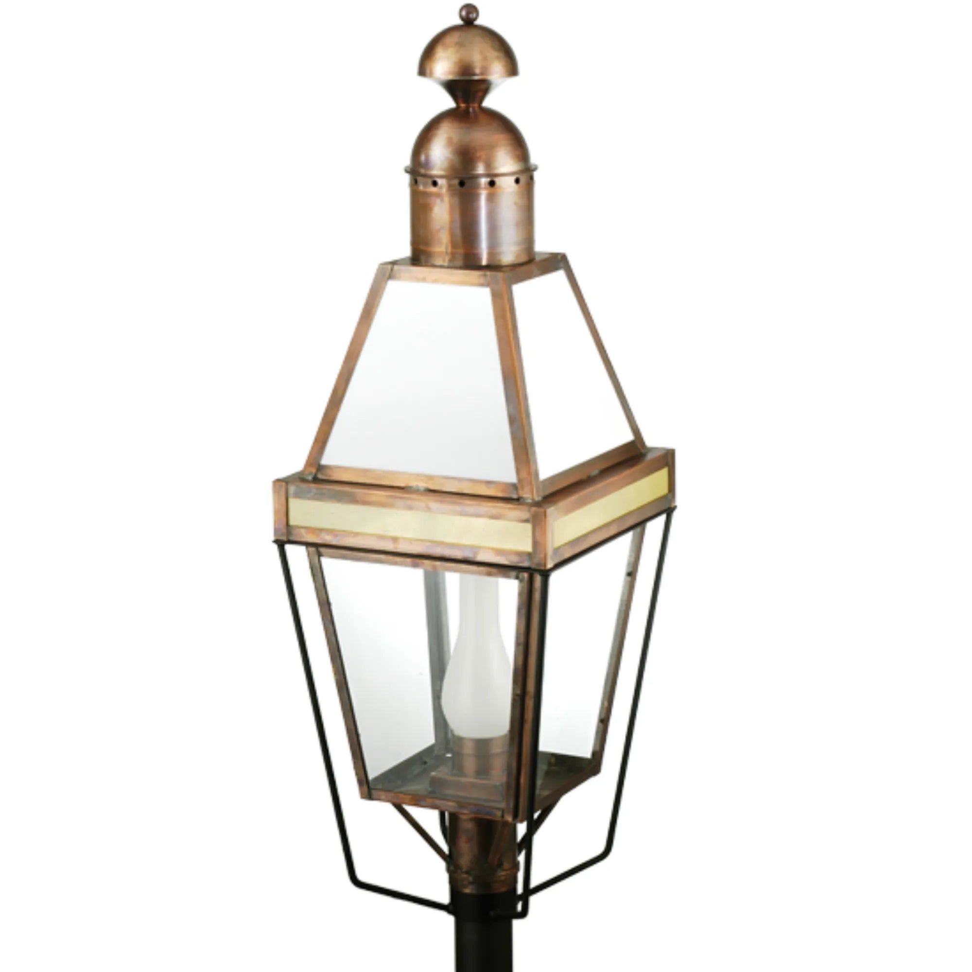 15"Sq Hancock Lantern Post Mount – Antique Copper – Crystal Idalight – Wet-Rated – Meyda Lighting