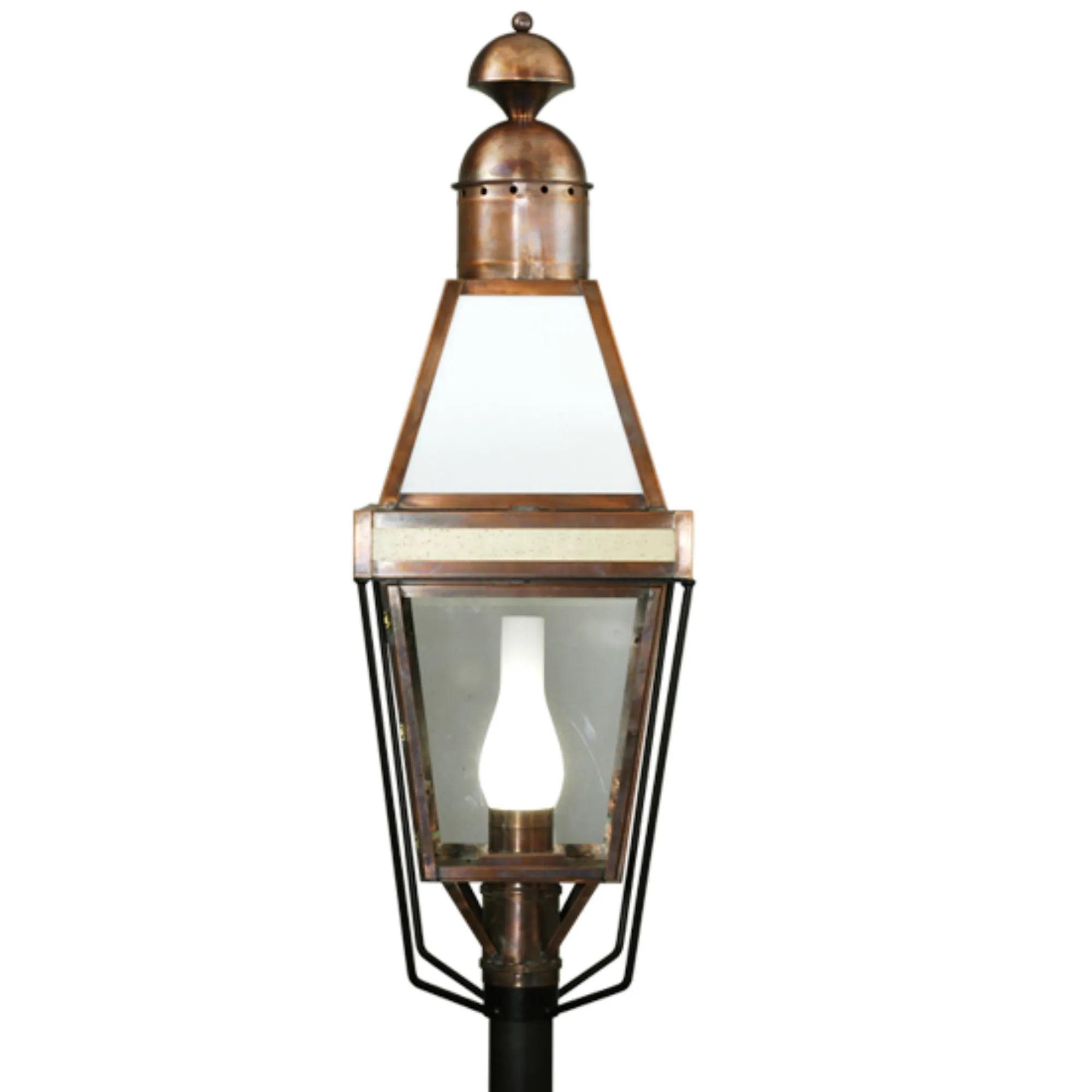 15"Sq Hancock Lantern Post Mount – Antique Copper – Crystal Idalight – Wet-Rated – Meyda Lighting