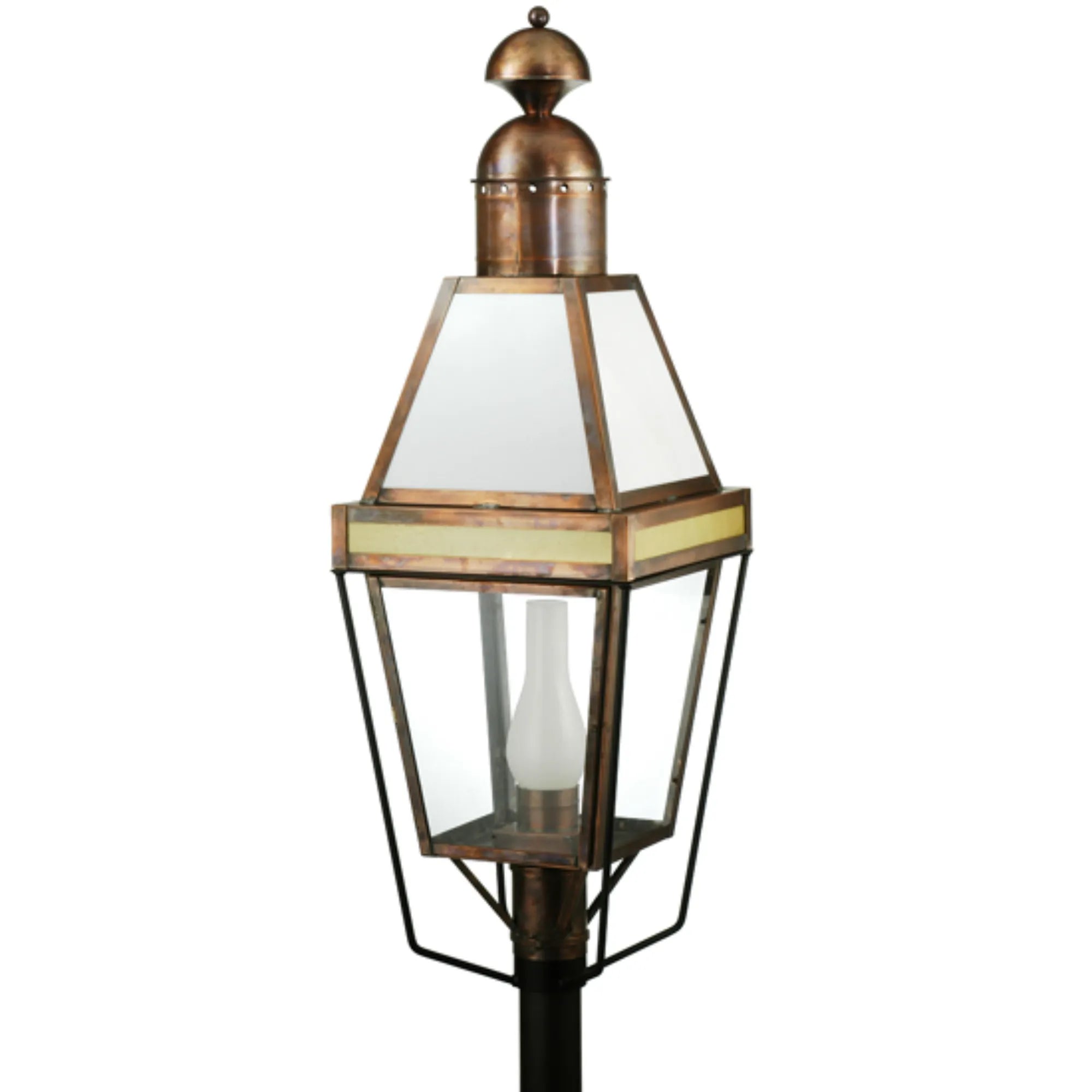 15"Sq Hancock Lantern Post Mount – Antique Copper – Crystal Idalight – Wet-Rated – Meyda Lighting