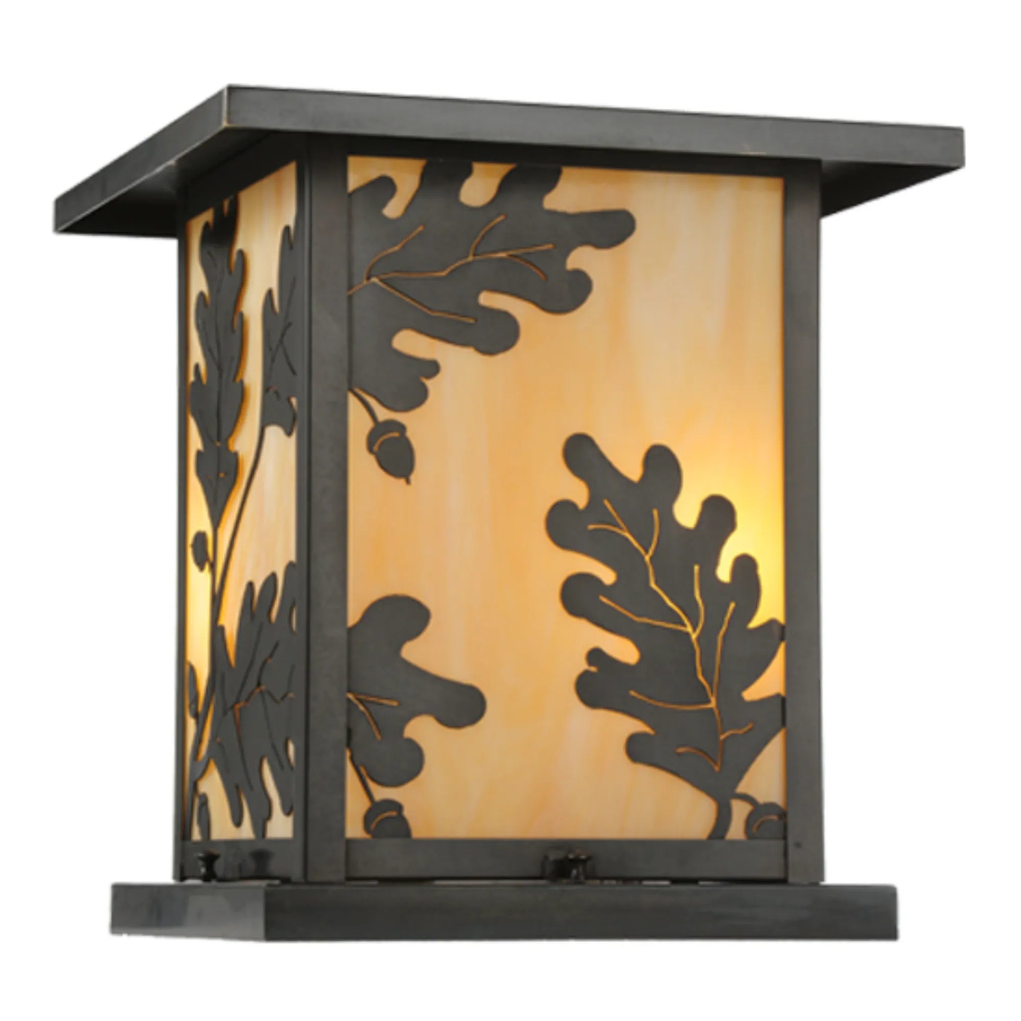 14" Square Hyde Park Oak Leaf Pier Mount – Craftsman Brown – Wet-Rated – Meyda Lighting
