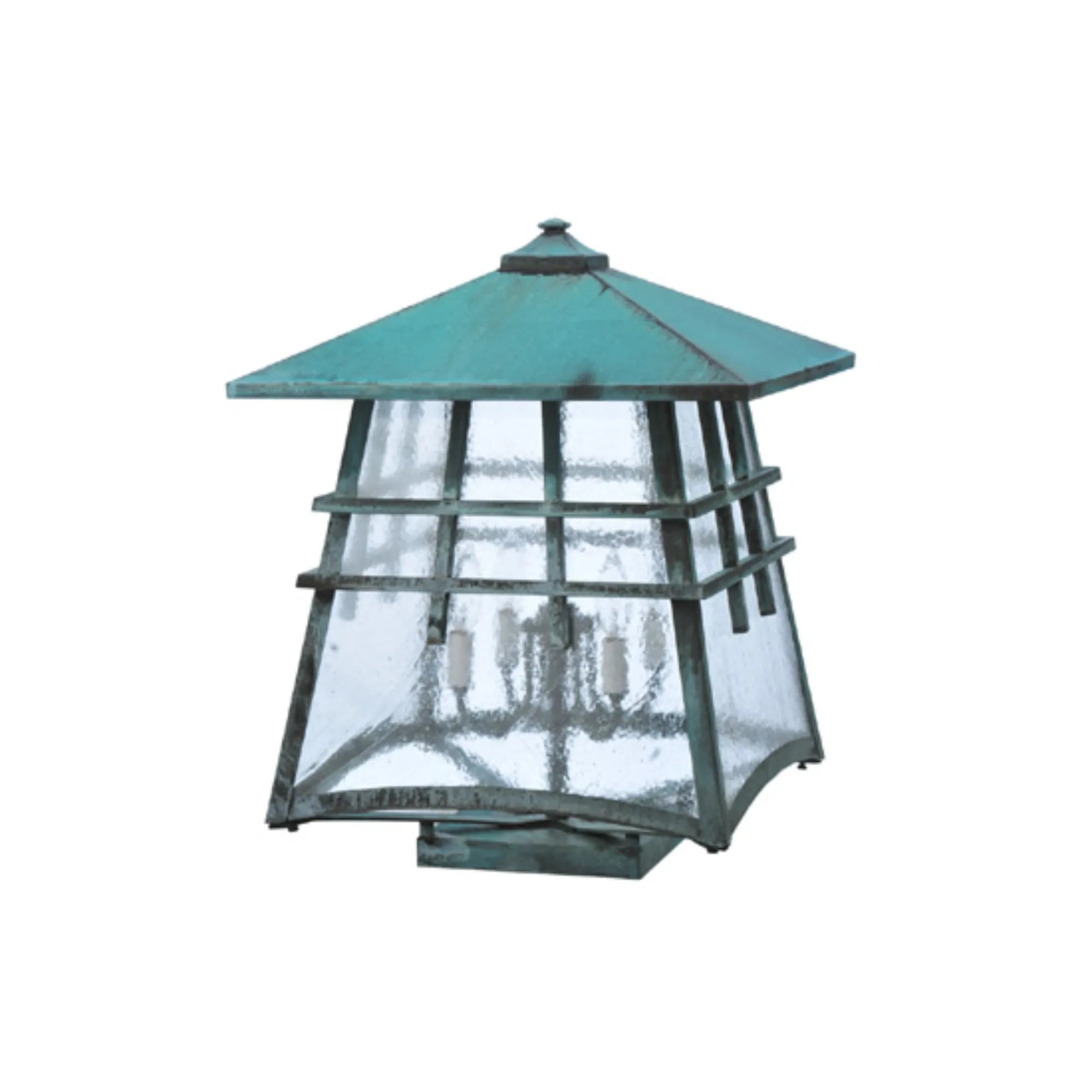 18" Square Stillwater Double Bar Mission Deck Light – Vedigris – Wet-Rated – Meyda Lighting