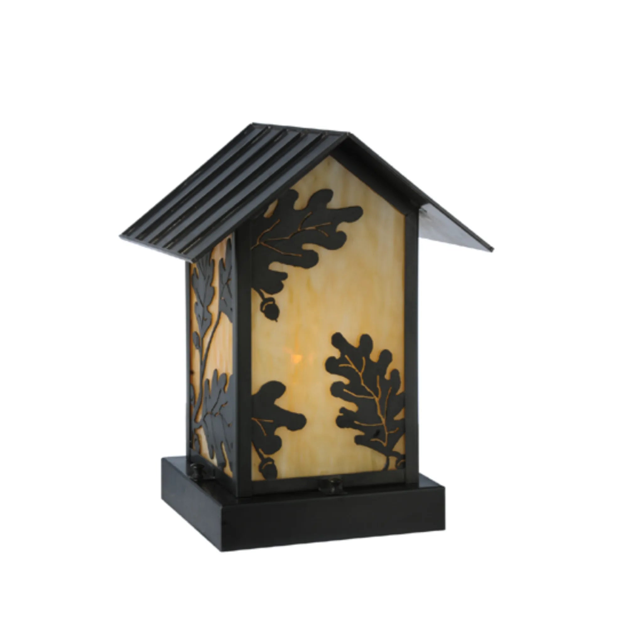 10.5"W Seneca Oak Leaf Pier Mount – Craftsman Brown – Beige Art Glass – Damp-Rated – Meyda Lighting