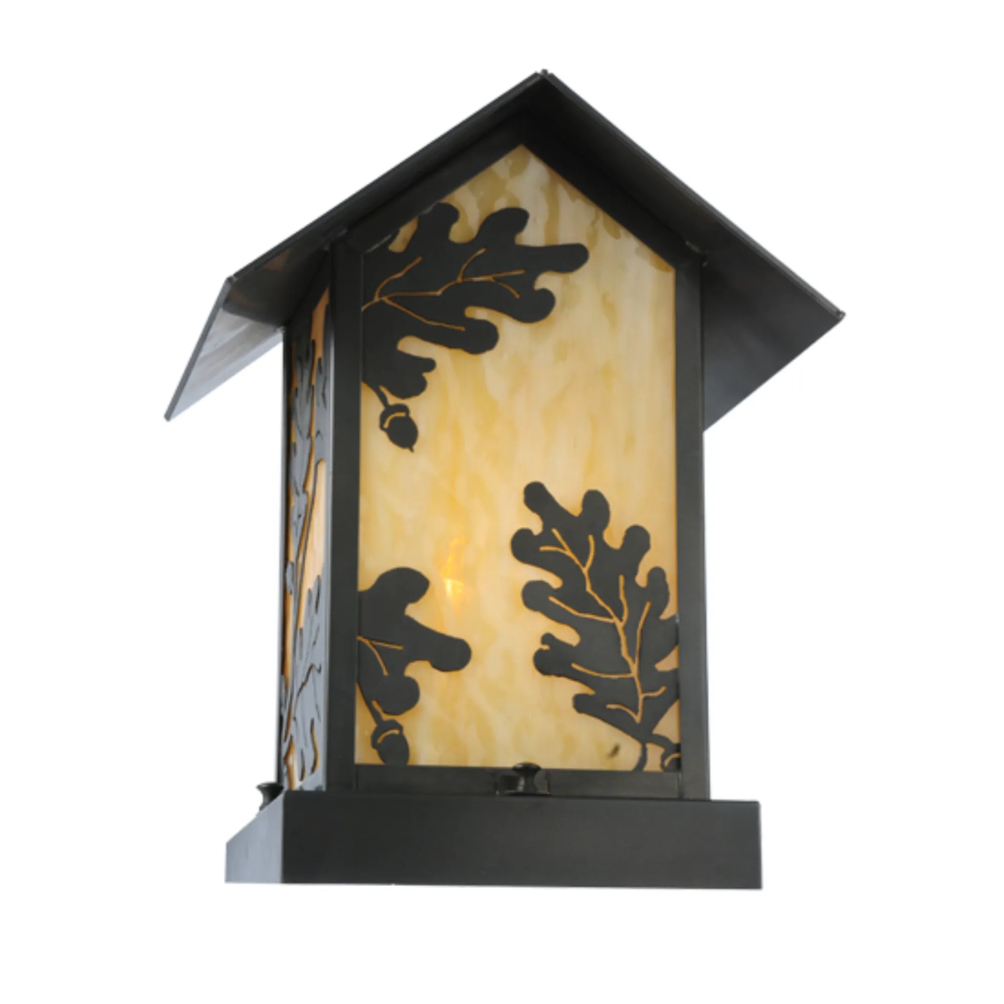10.5"W Seneca Oak Leaf Pier Mount – Craftsman Brown – Beige Art Glass – Damp-Rated – Meyda Lighting